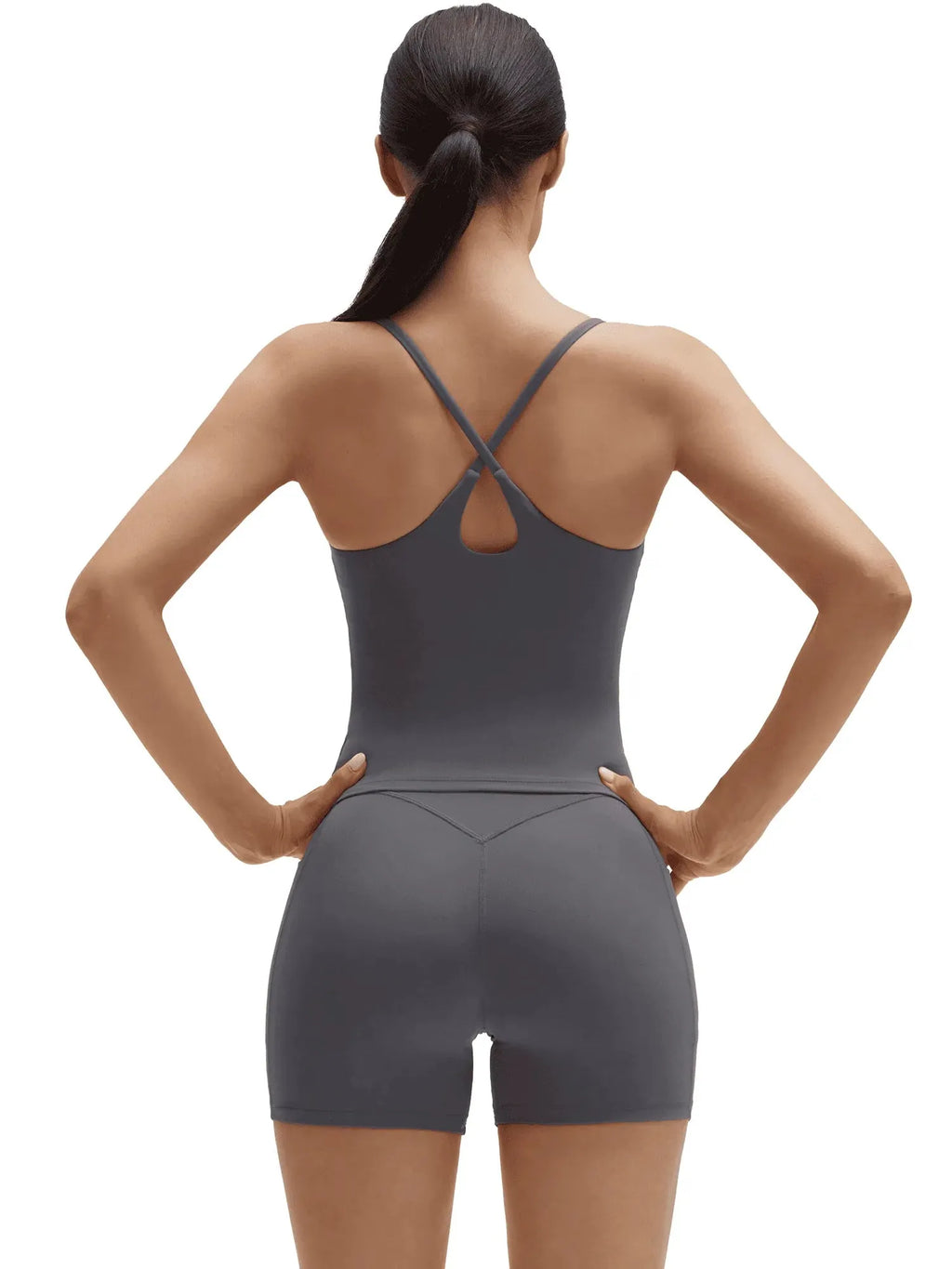 Scoop Neck Backless Waisted Workout Sets