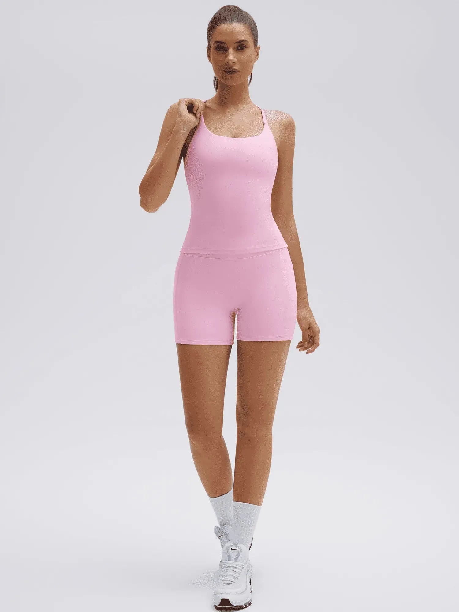 Scoop Neck Backless Waisted Workout Sets