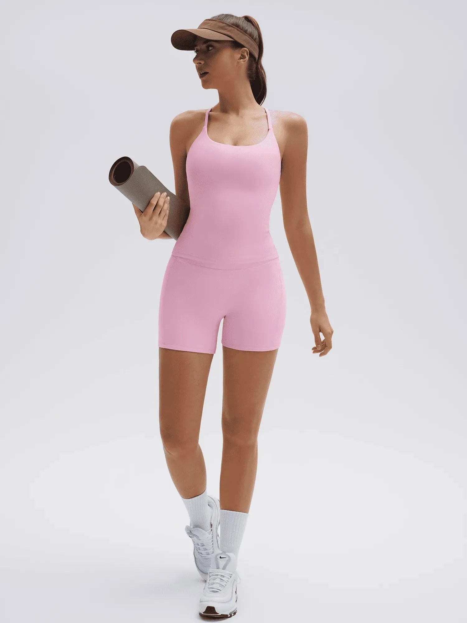 Scoop Neck Backless Waisted Workout Sets