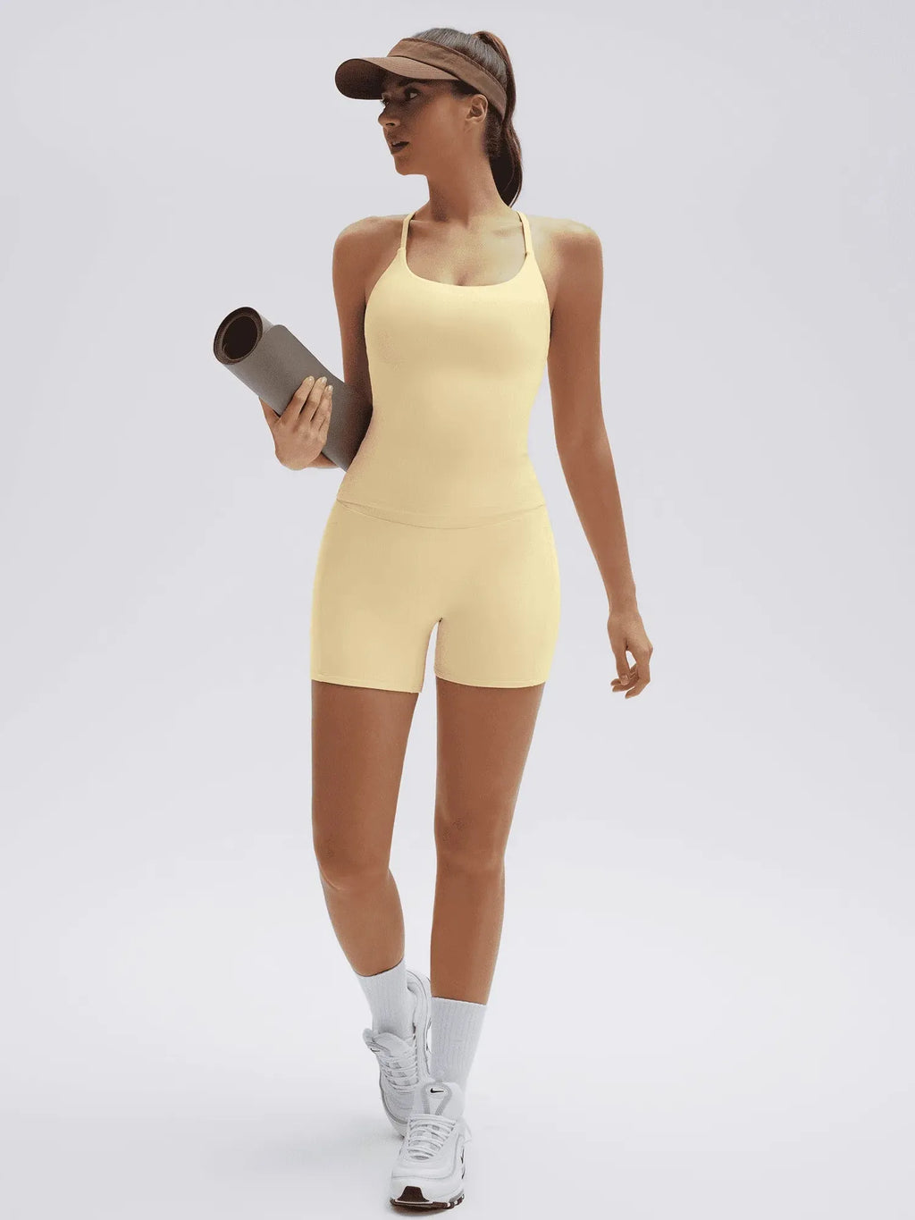 Scoop Neck Backless Waisted Workout Sets