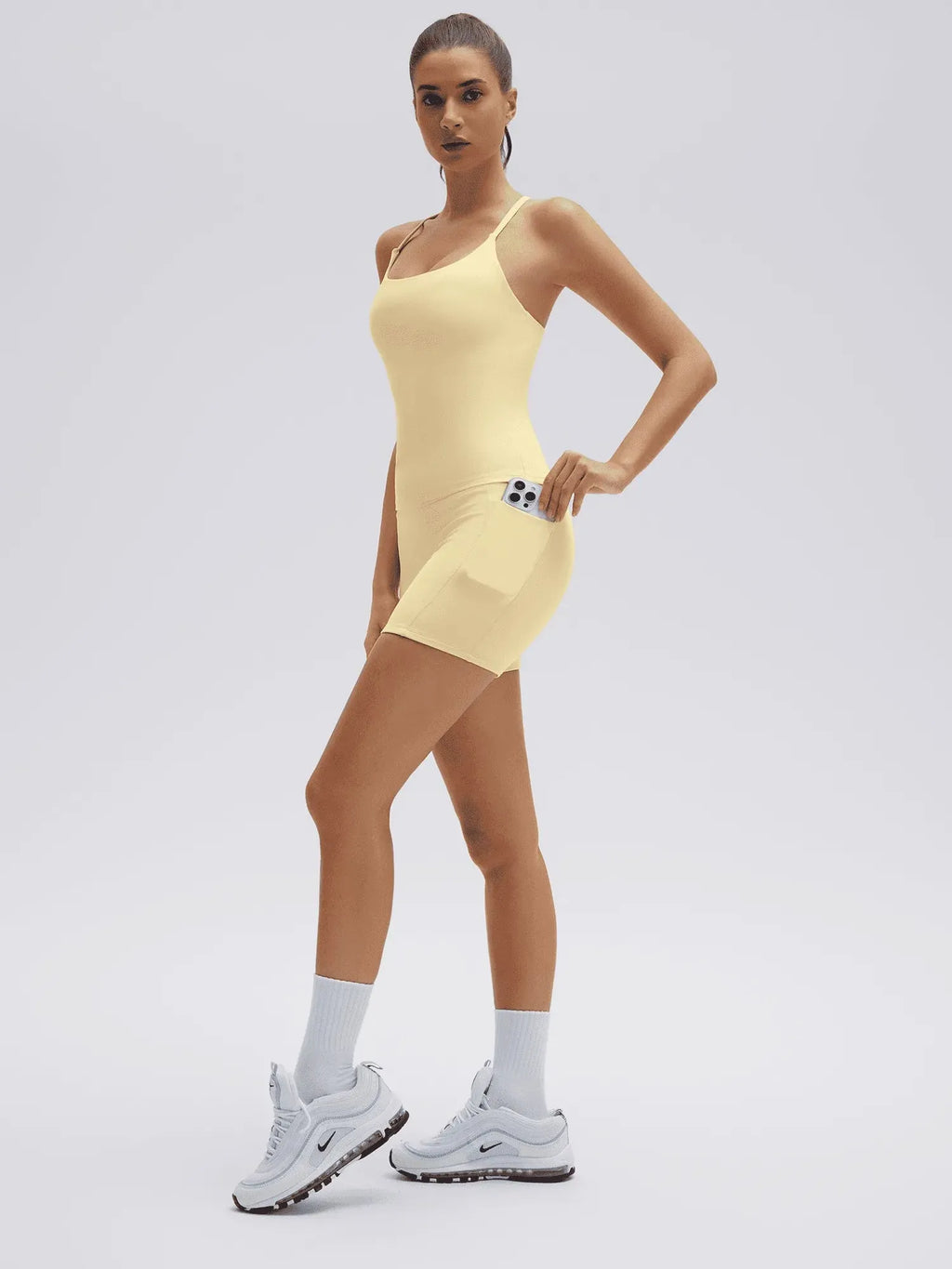 Scoop Neck Backless Waisted Workout Sets