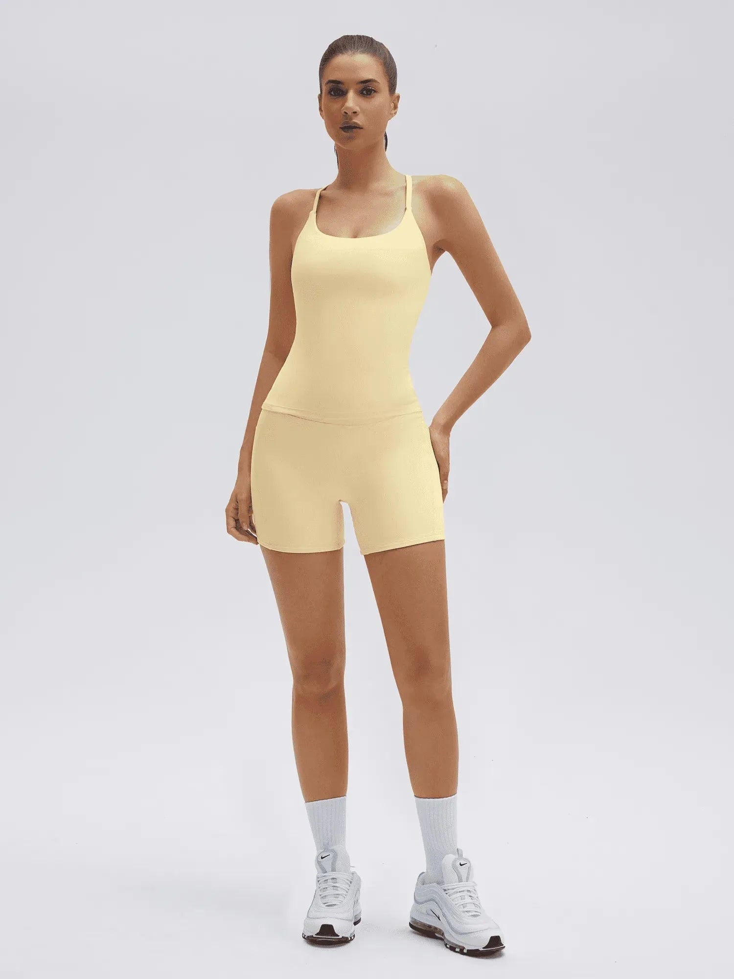 Scoop Neck Backless Waisted Workout Sets