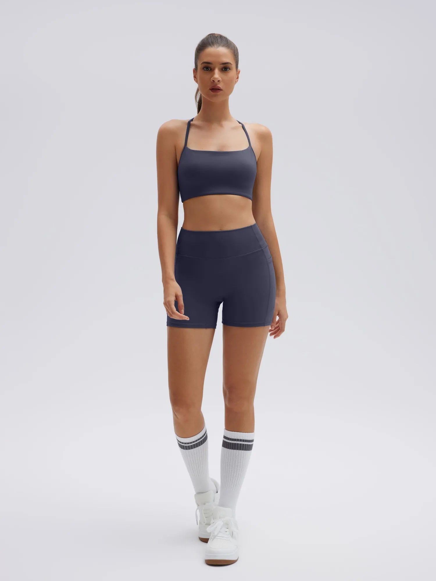 Halter Criss Cross Crop Tops 2 Piece Workout Sets