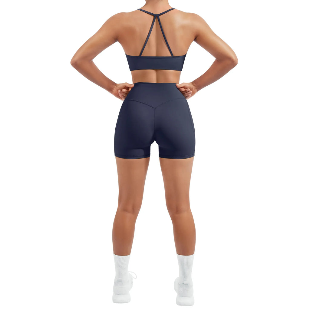 Halter Criss Cross Crop Tops 2 Piece Workout Sets