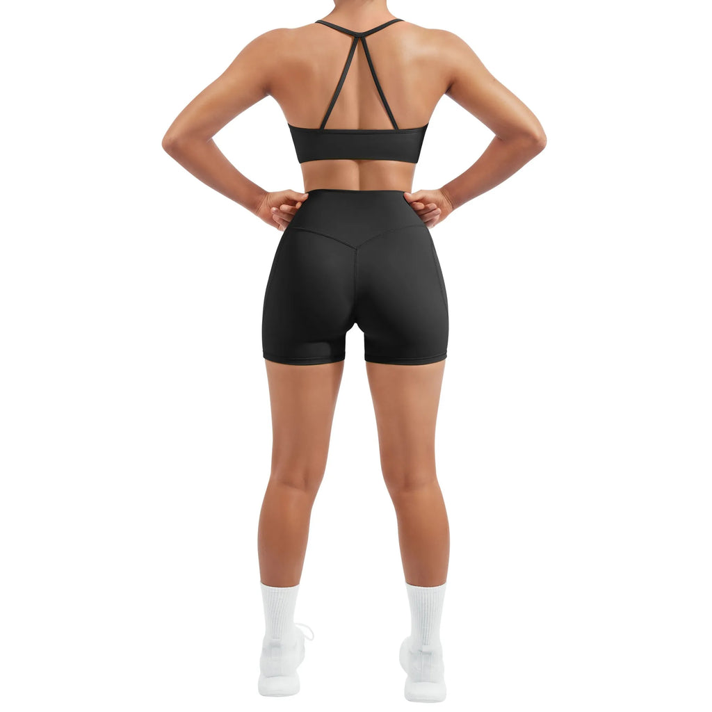 Halter Criss Cross Crop Tops 2 Piece Workout Sets