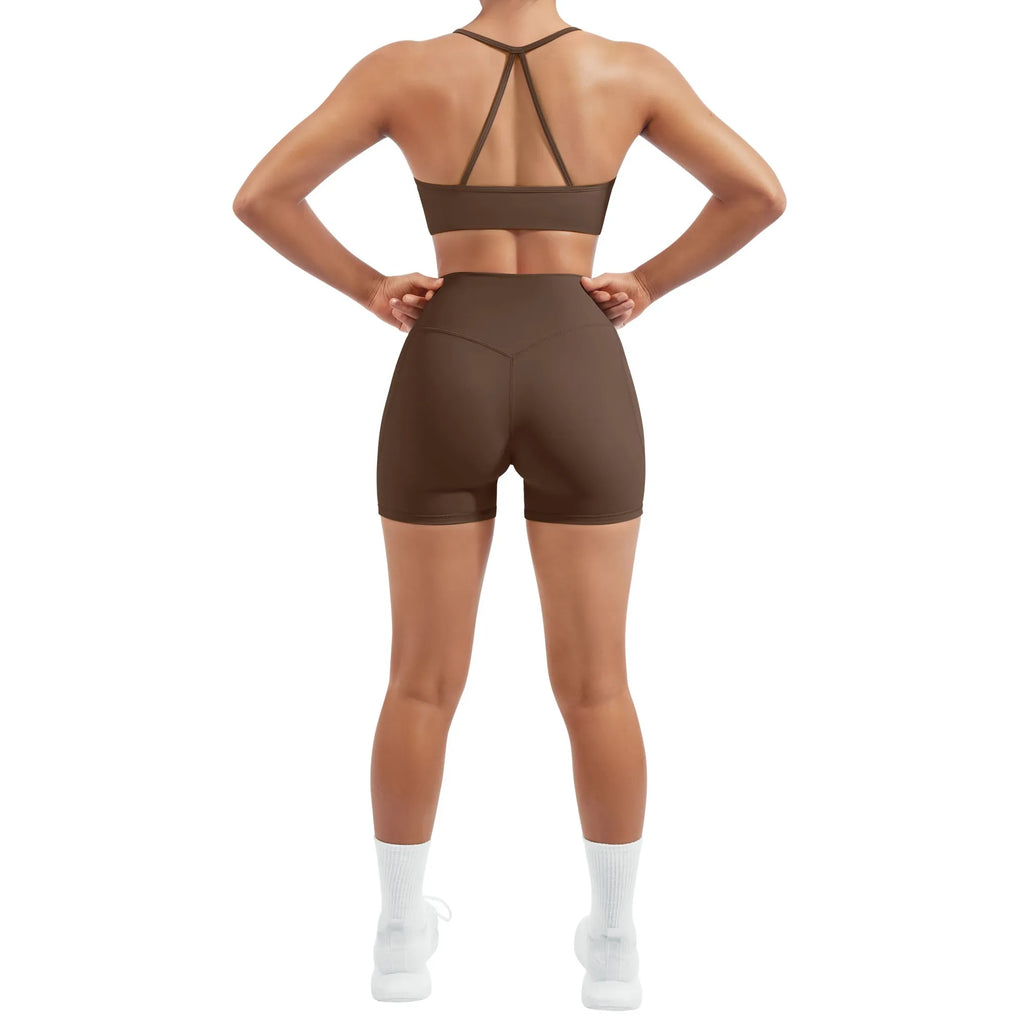 Halter Criss Cross Crop Tops 2 Piece Workout Sets