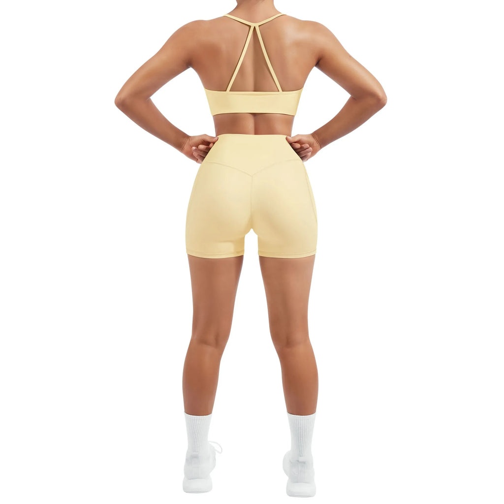 Halter Criss Cross Crop Tops 2 Piece Workout Sets