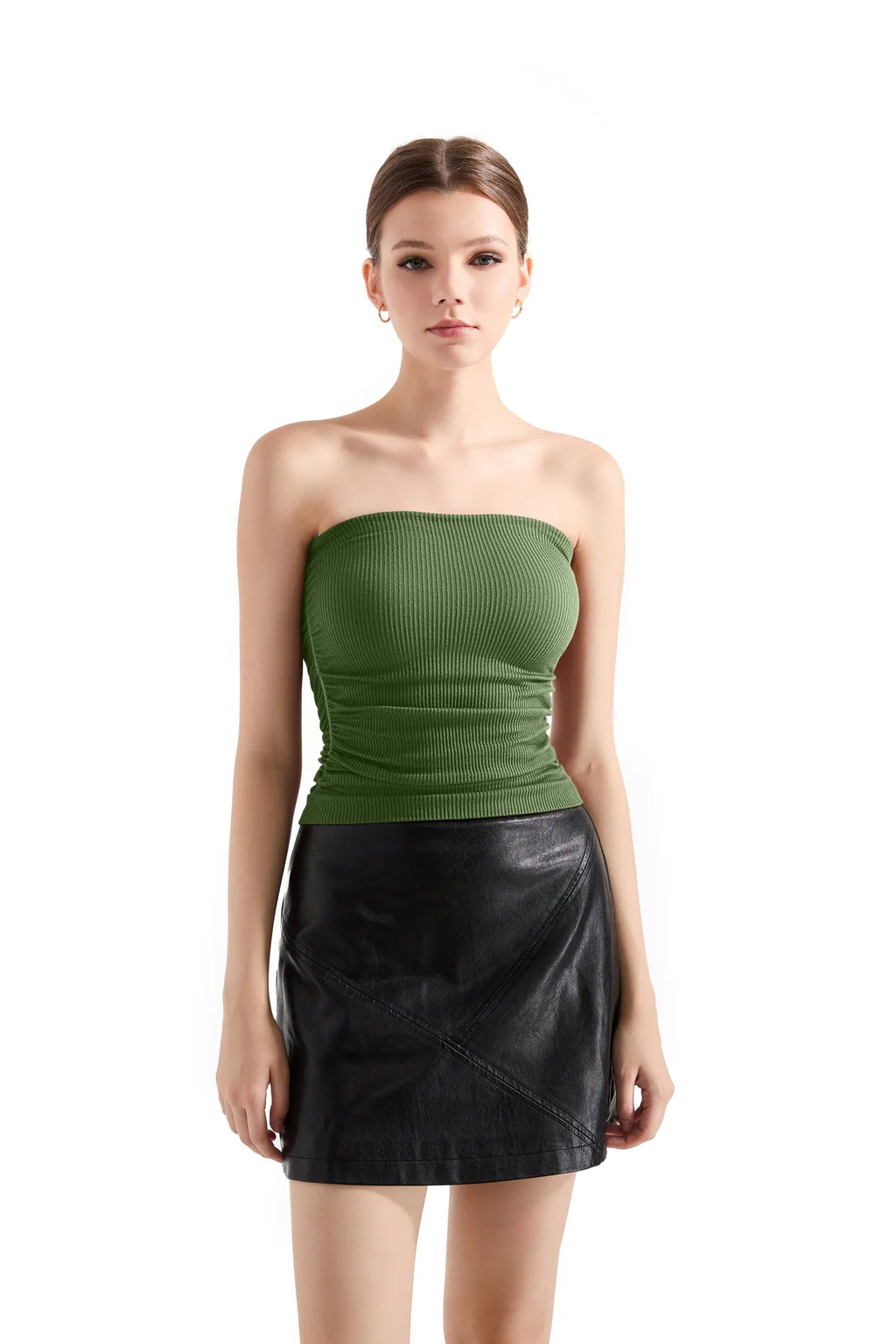 Ribbed Ruched Tube Top