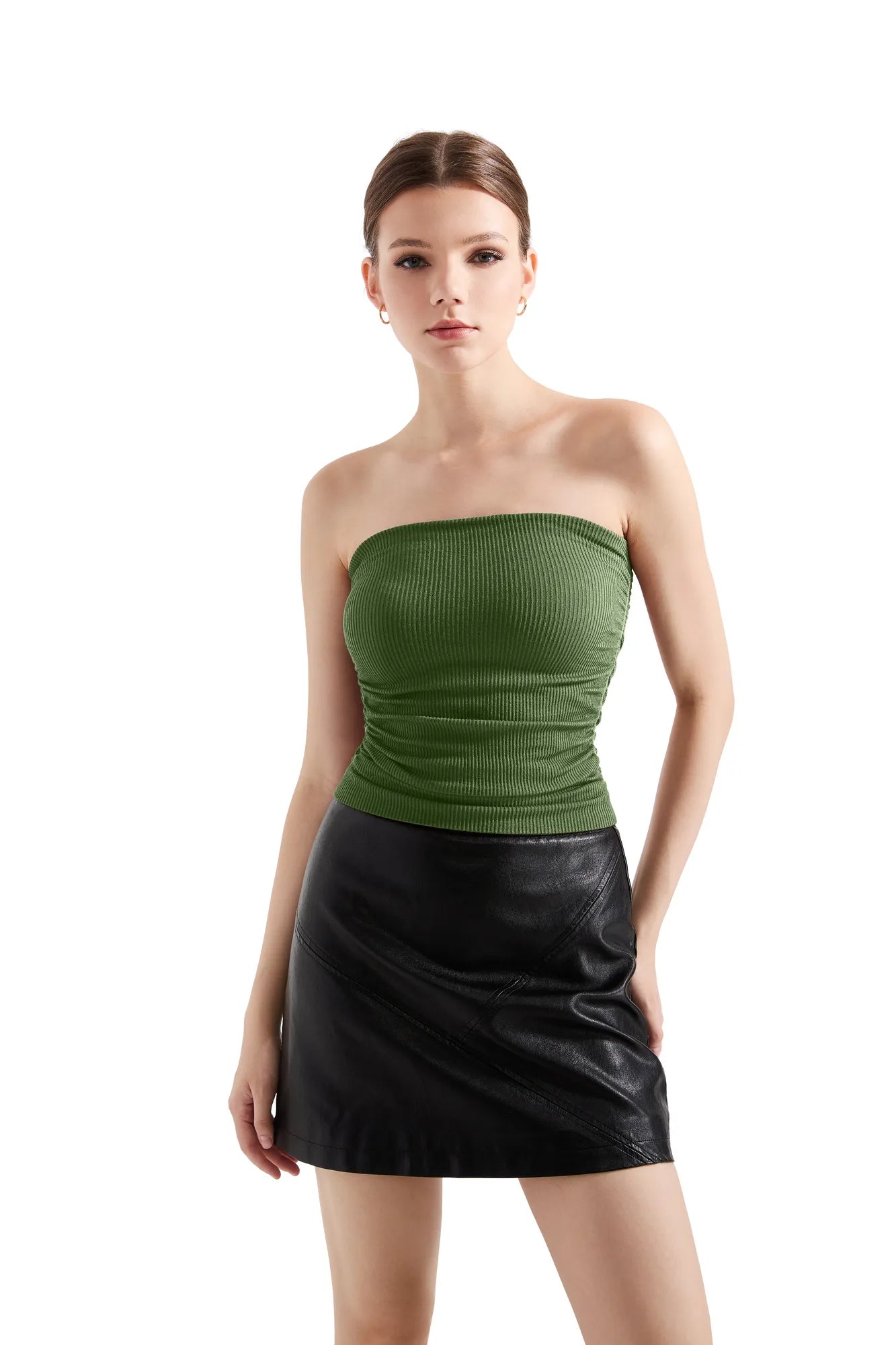 Ribbed Ruched Tube Top