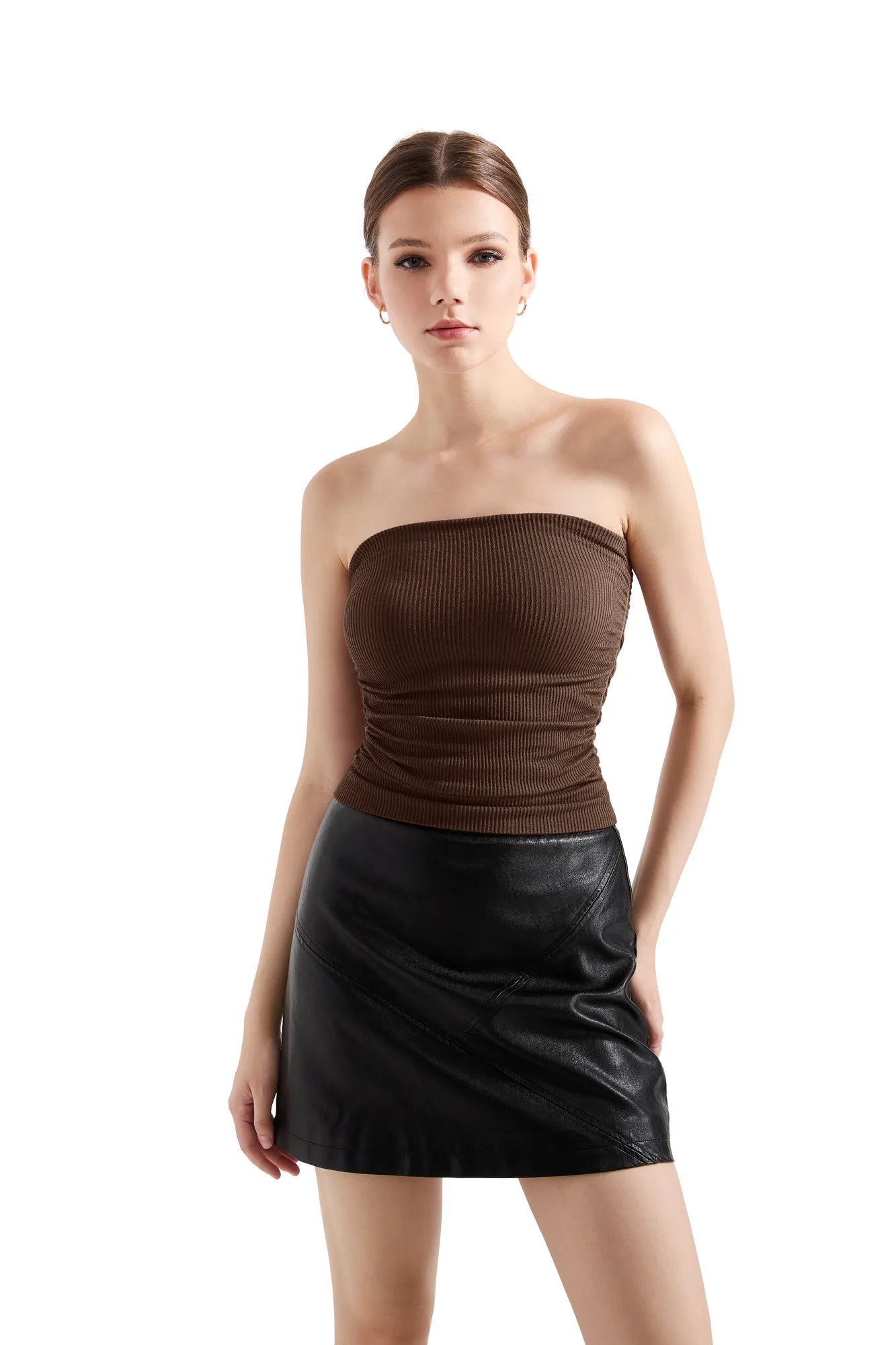 Ribbed Ruched Tube Top