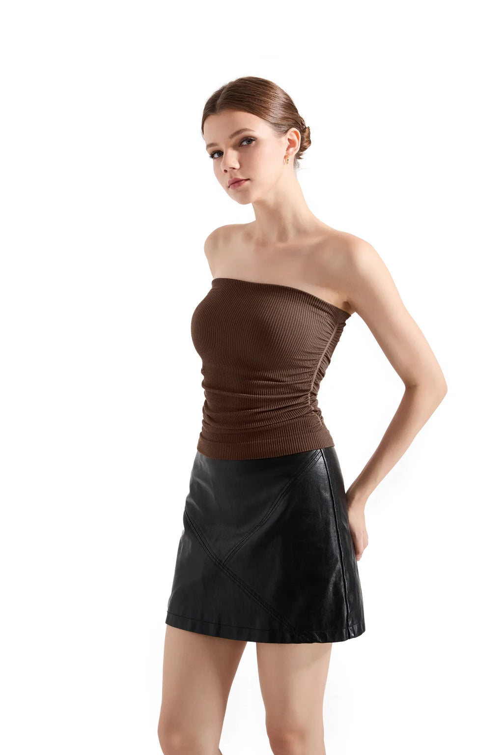Ribbed Ruched Tube Top