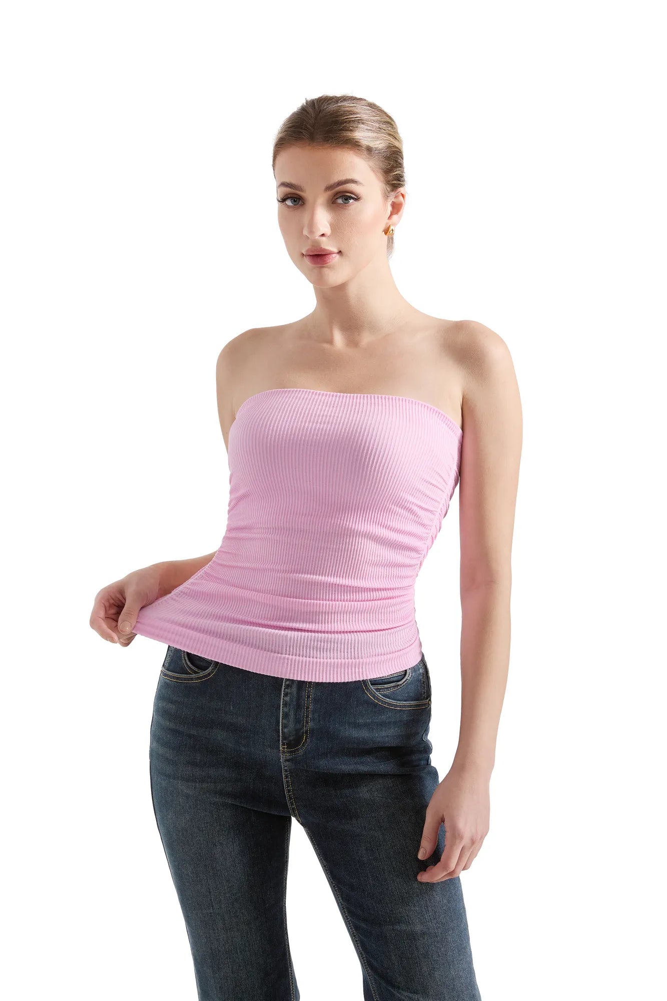 Ribbed Ruched Tube Top