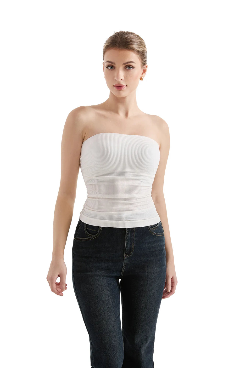 Ribbed Ruched Tube Top