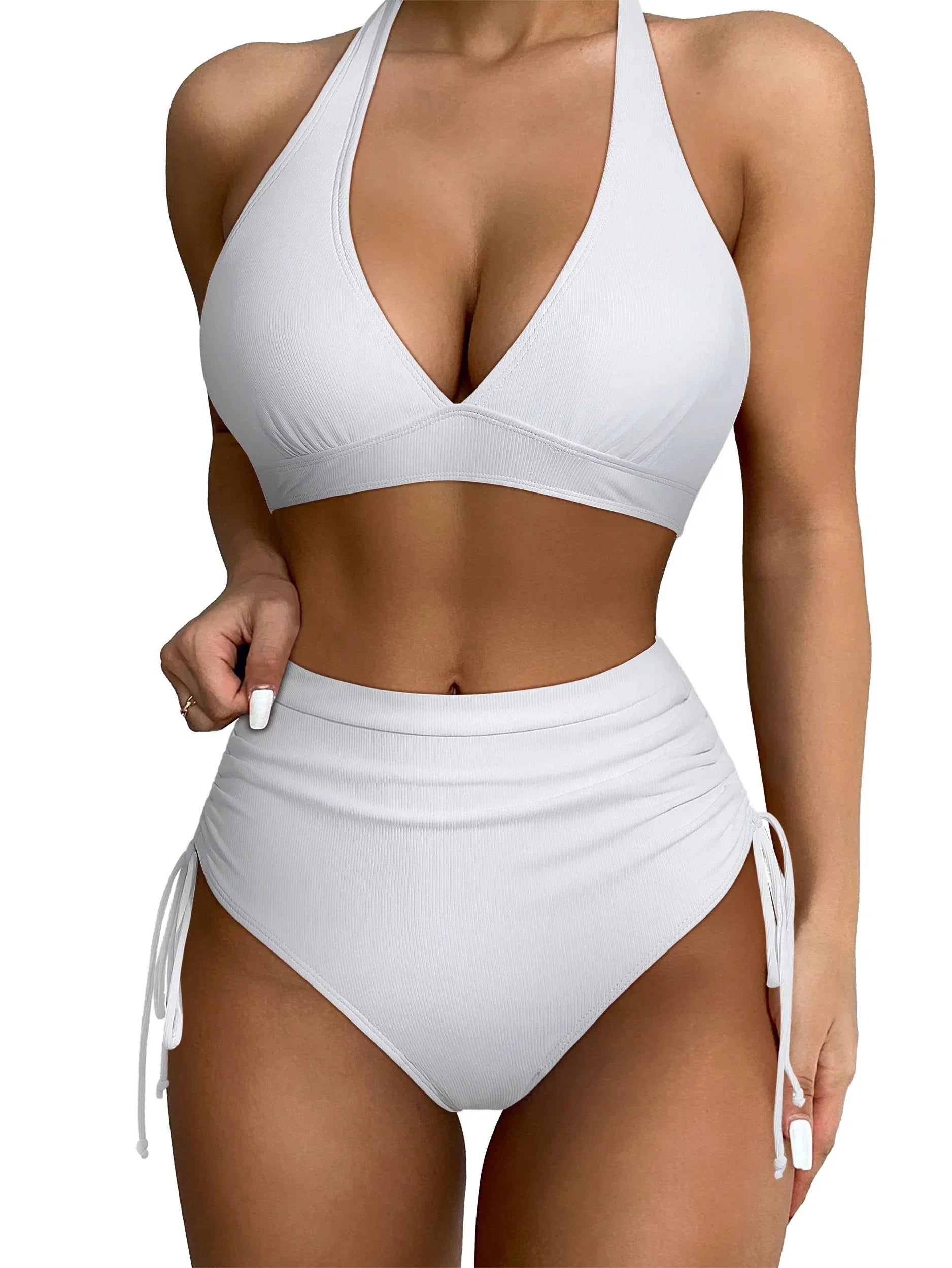 Ribbed Drawstring Bikini Set