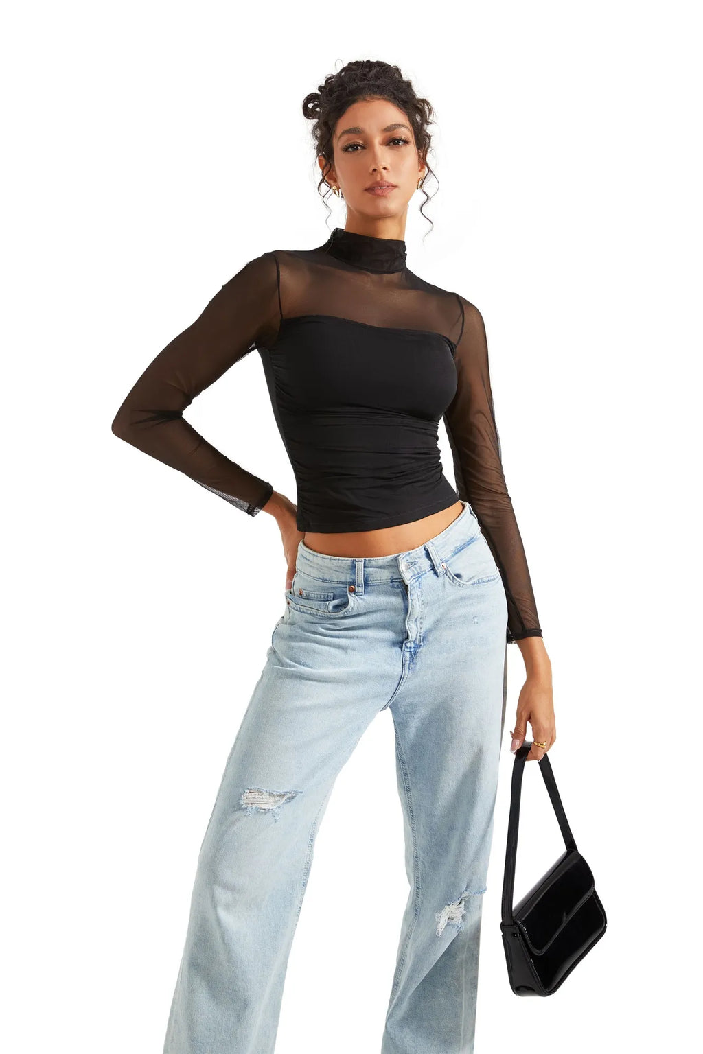 Mesh Mock Neck Shirt - Long Sleeve