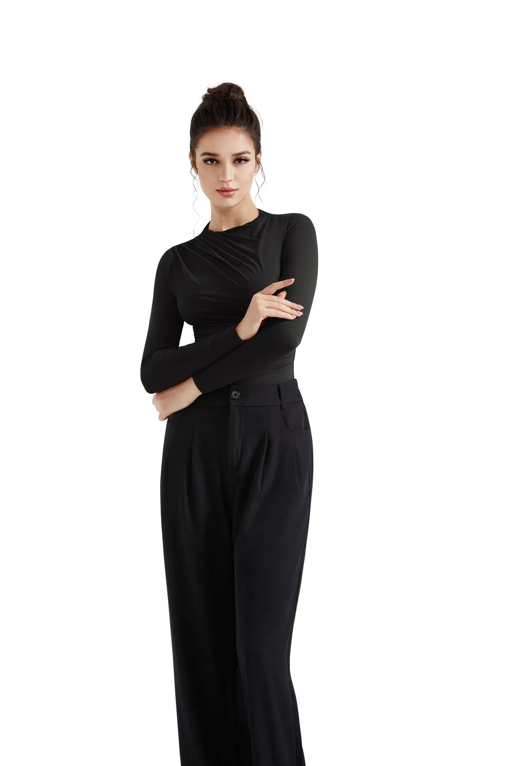 Buttery Soft Ruched Neck Shirt - Long Sleeve