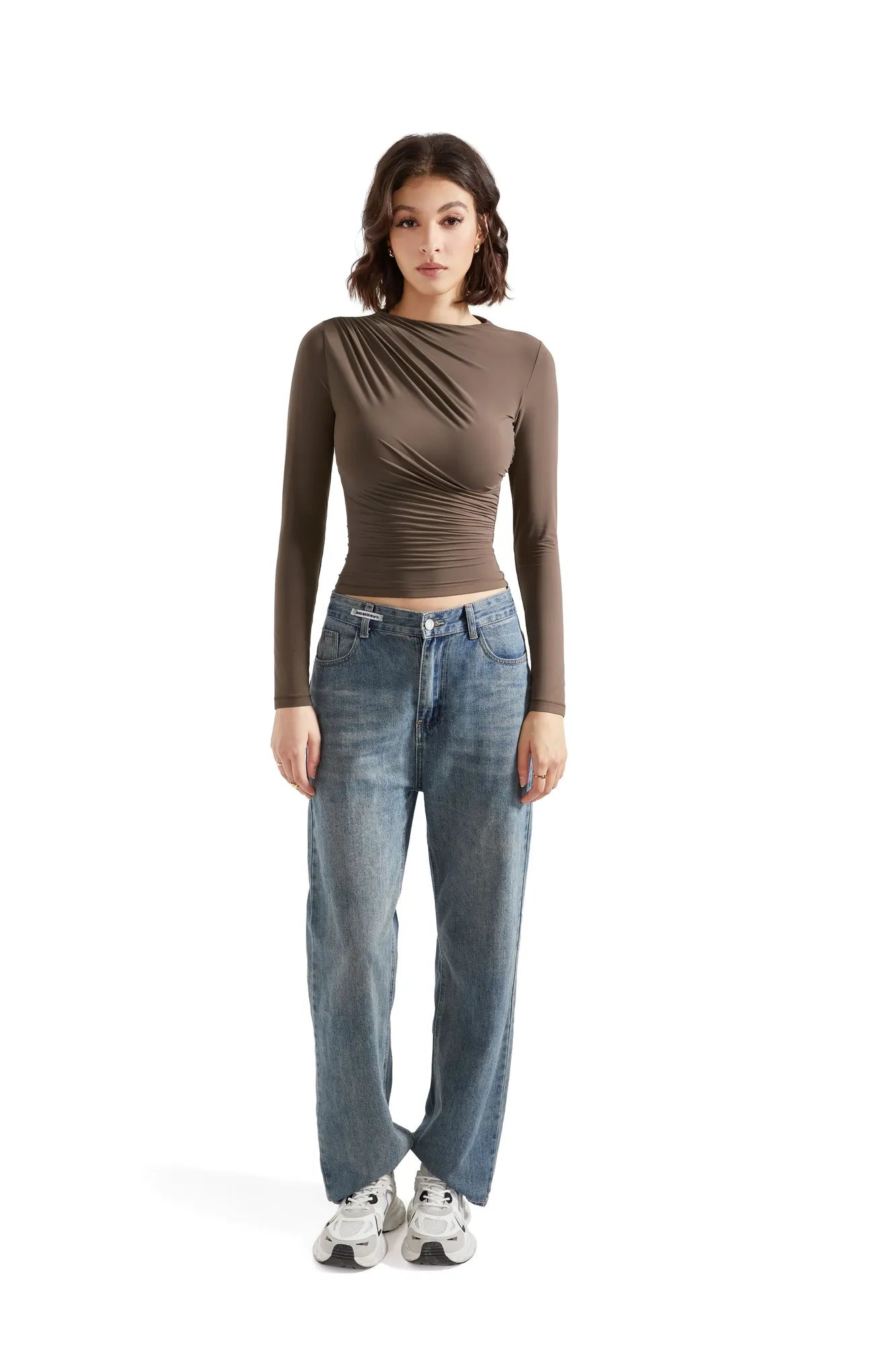 Buttery Soft Ruched Neck Shirt - Long Sleeve