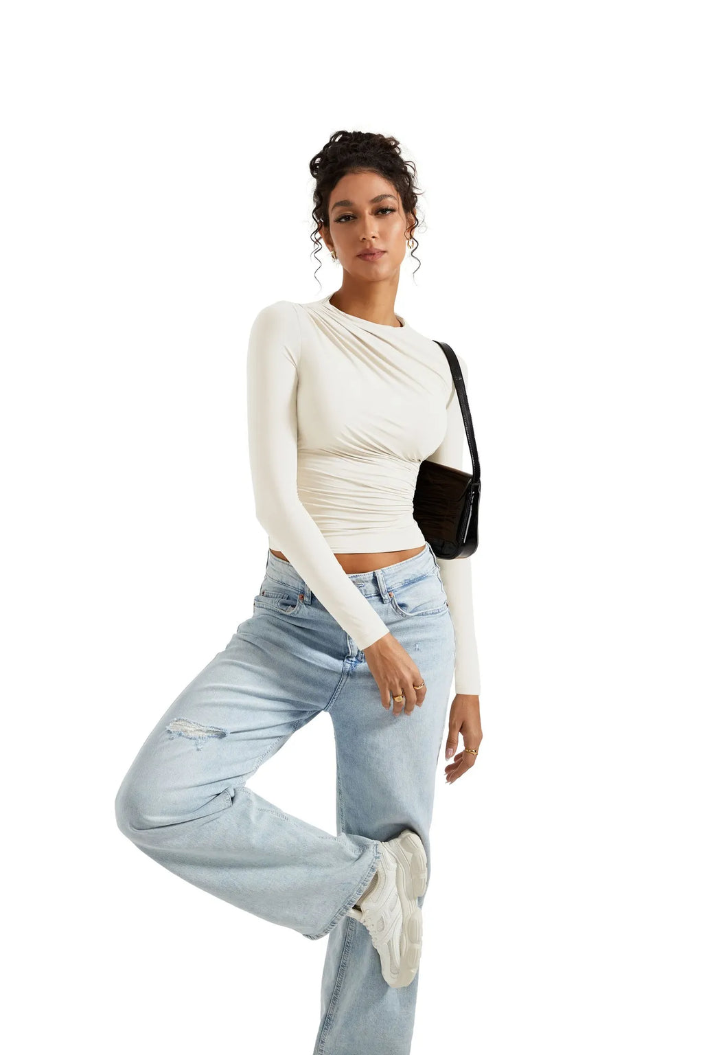 Buttery Soft Ruched Neck Shirt - Long Sleeve