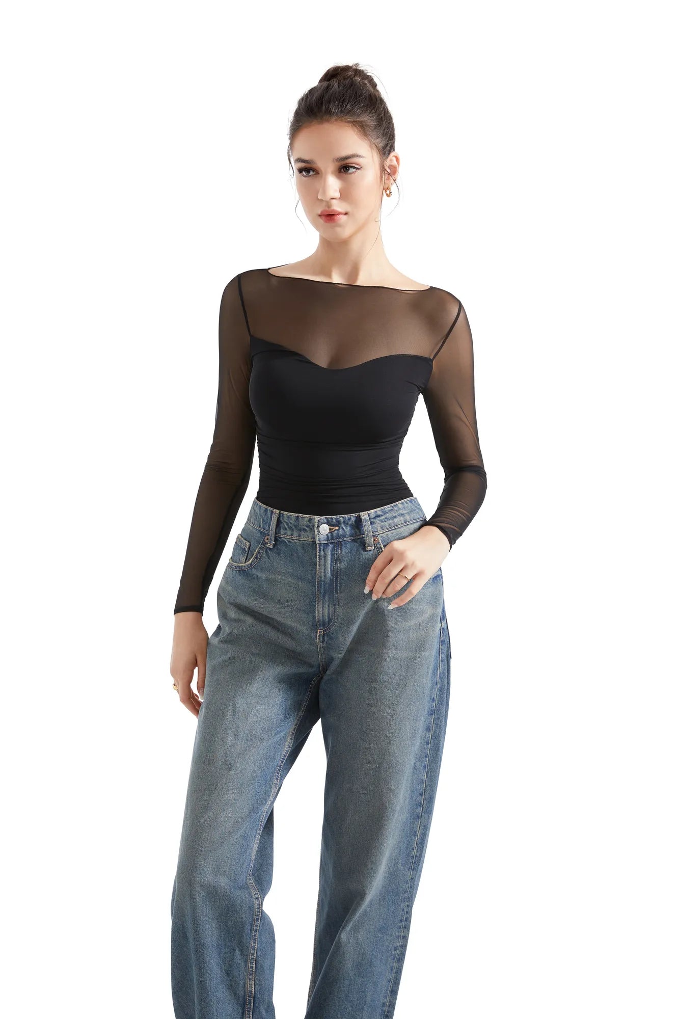 Mesh Boat Neck Shirt - Long Sleeve