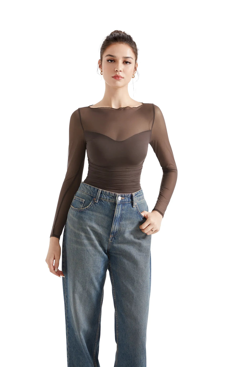 Mesh Boat Neck Shirt - Long Sleeve