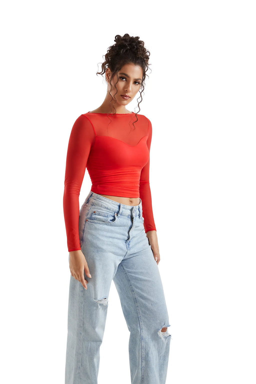 Mesh Boat Neck Shirt - Long Sleeve
