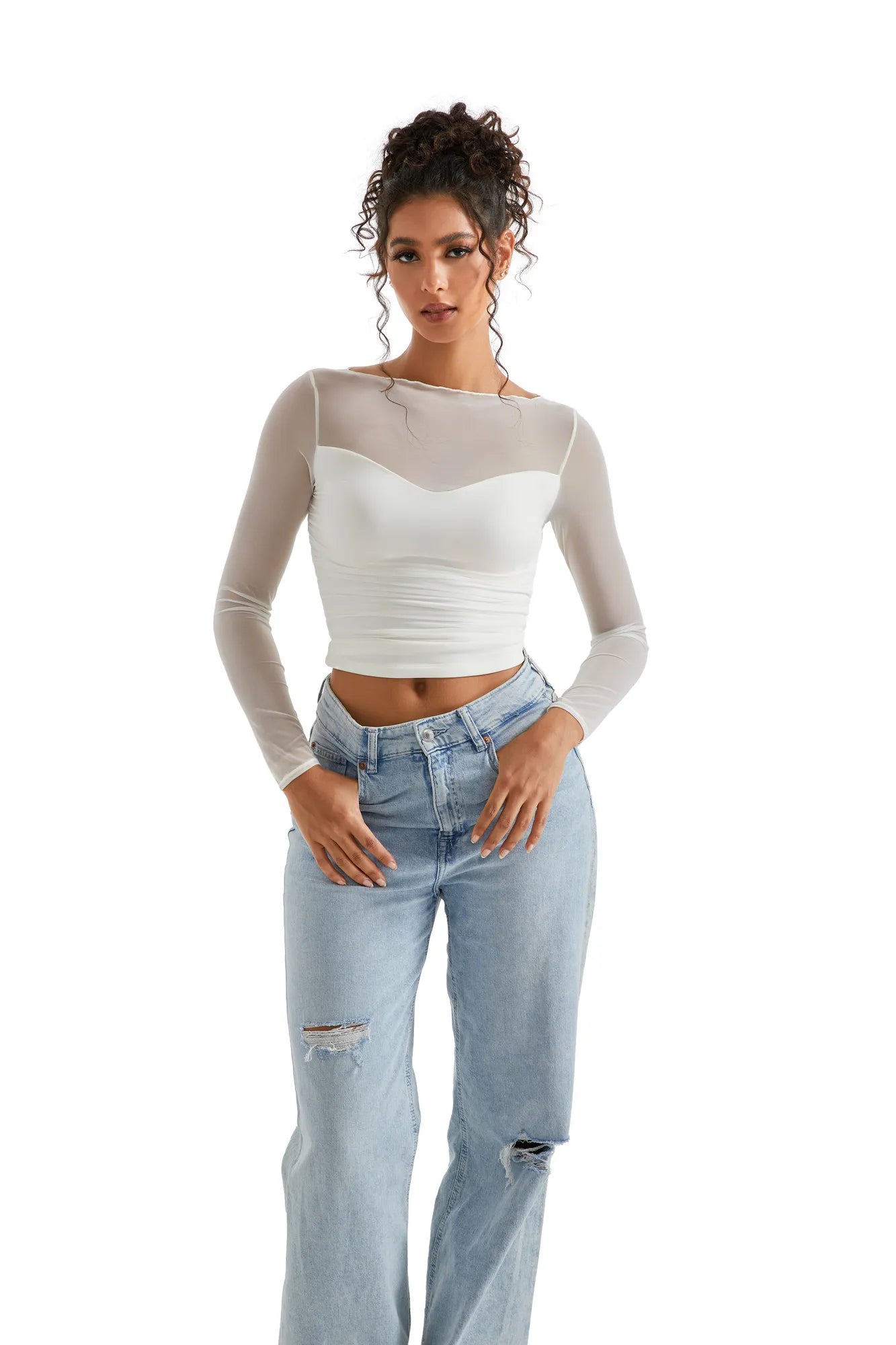 Mesh Boat Neck Shirt - Long Sleeve