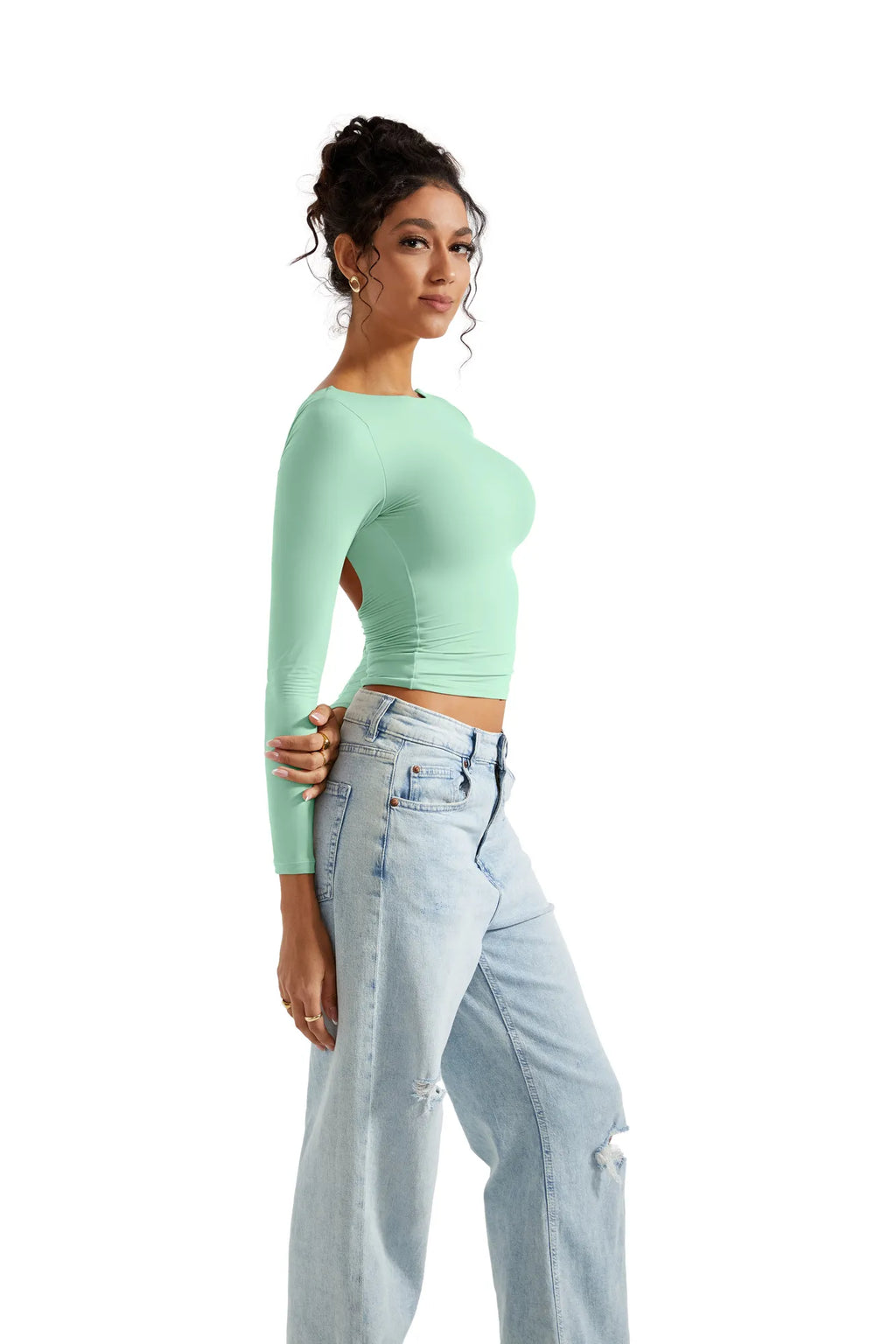 Buttery Soft Open Back Shirt - Long Sleeve