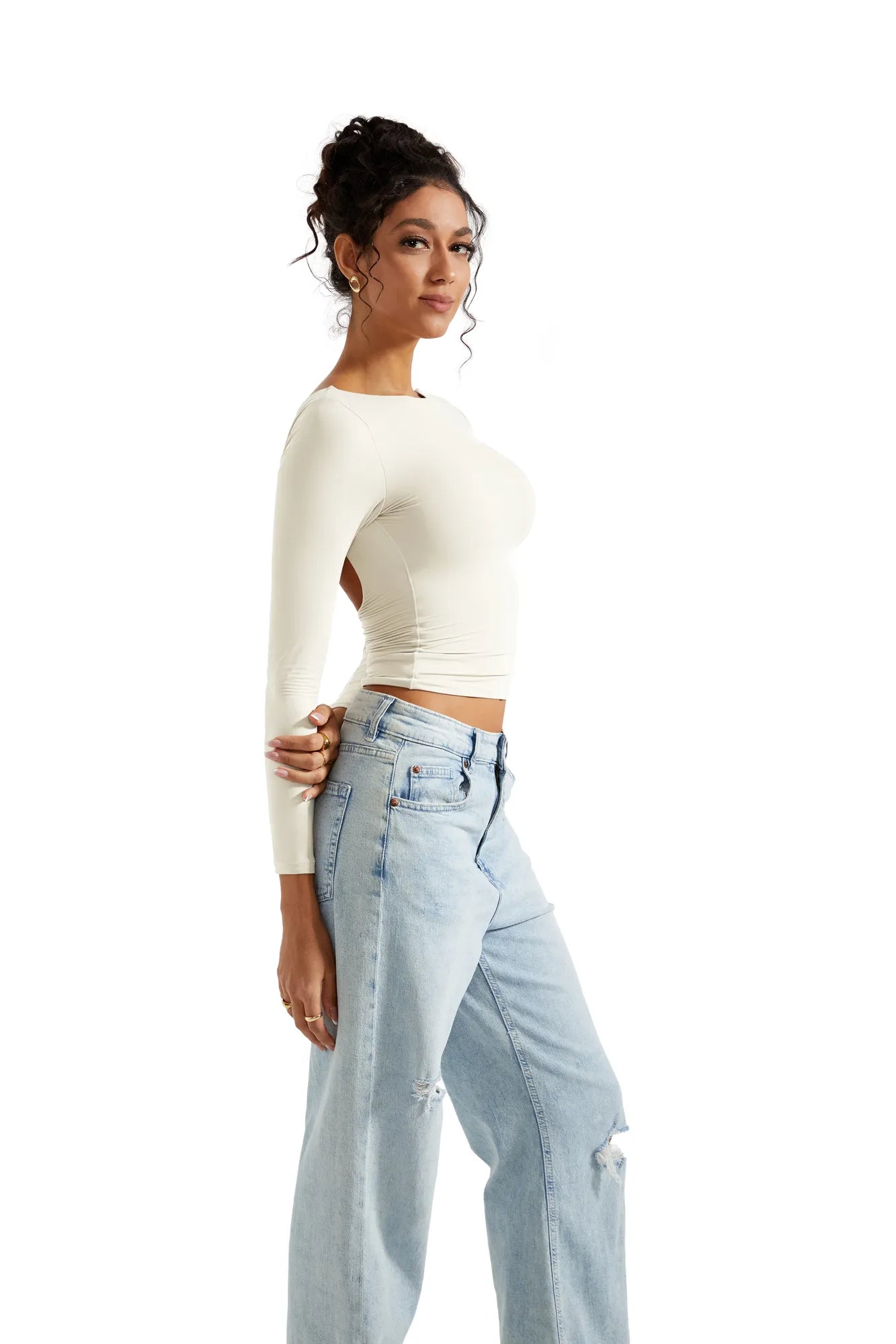 Buttery Soft Open Back Shirt - Long Sleeve