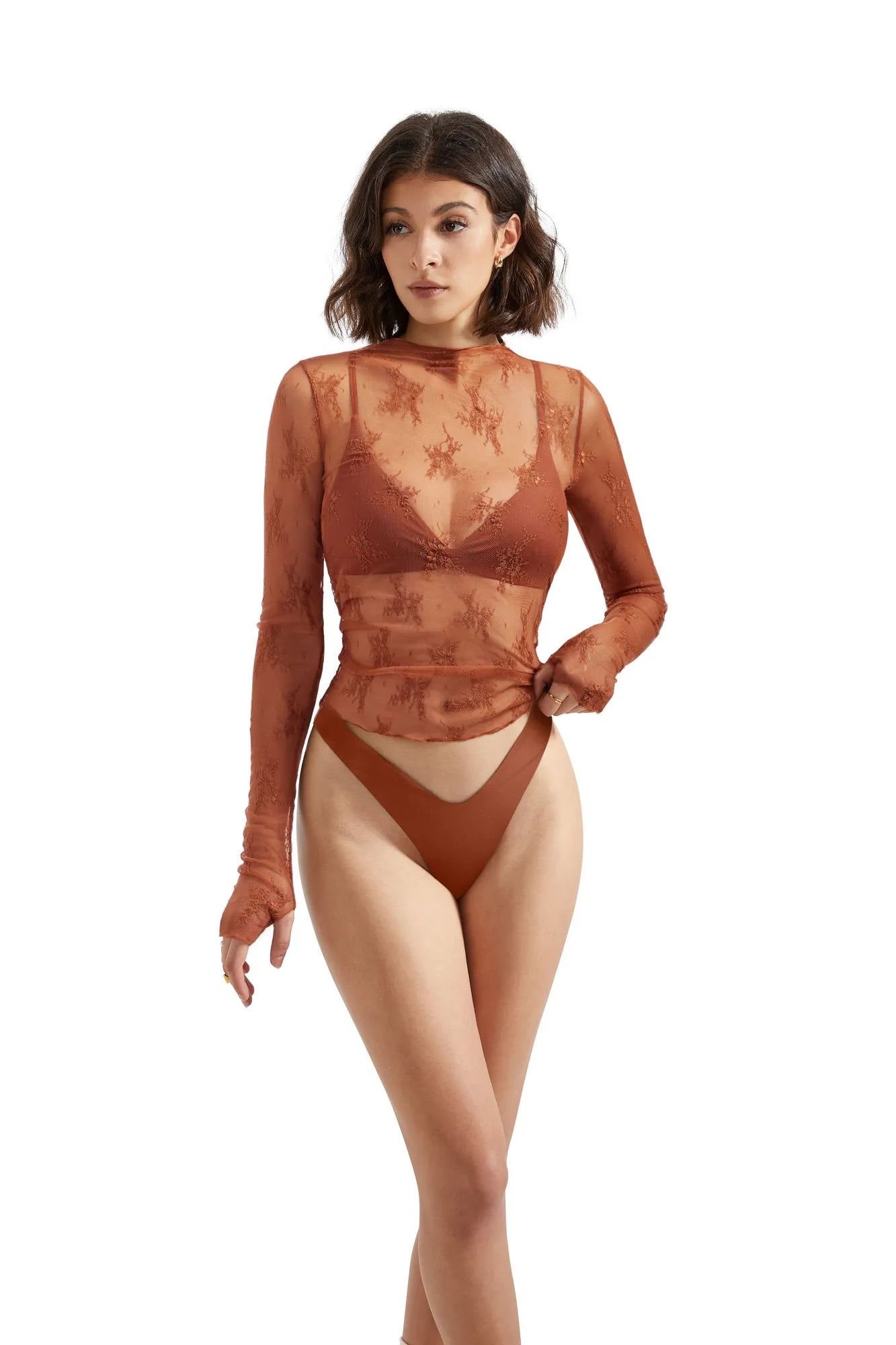 Mesh Lace Cover Shirt - Long Sleeve