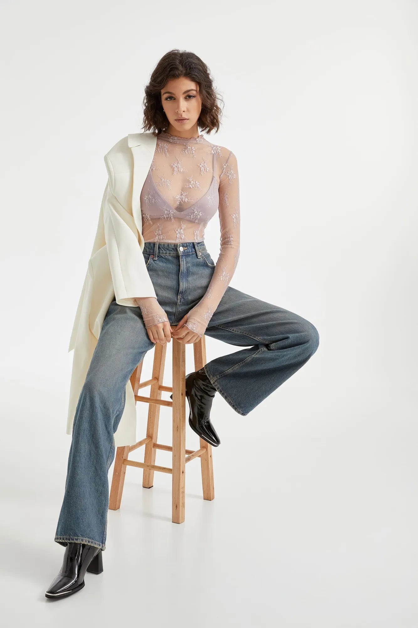 Mesh Lace Cover Shirt - Long Sleeve