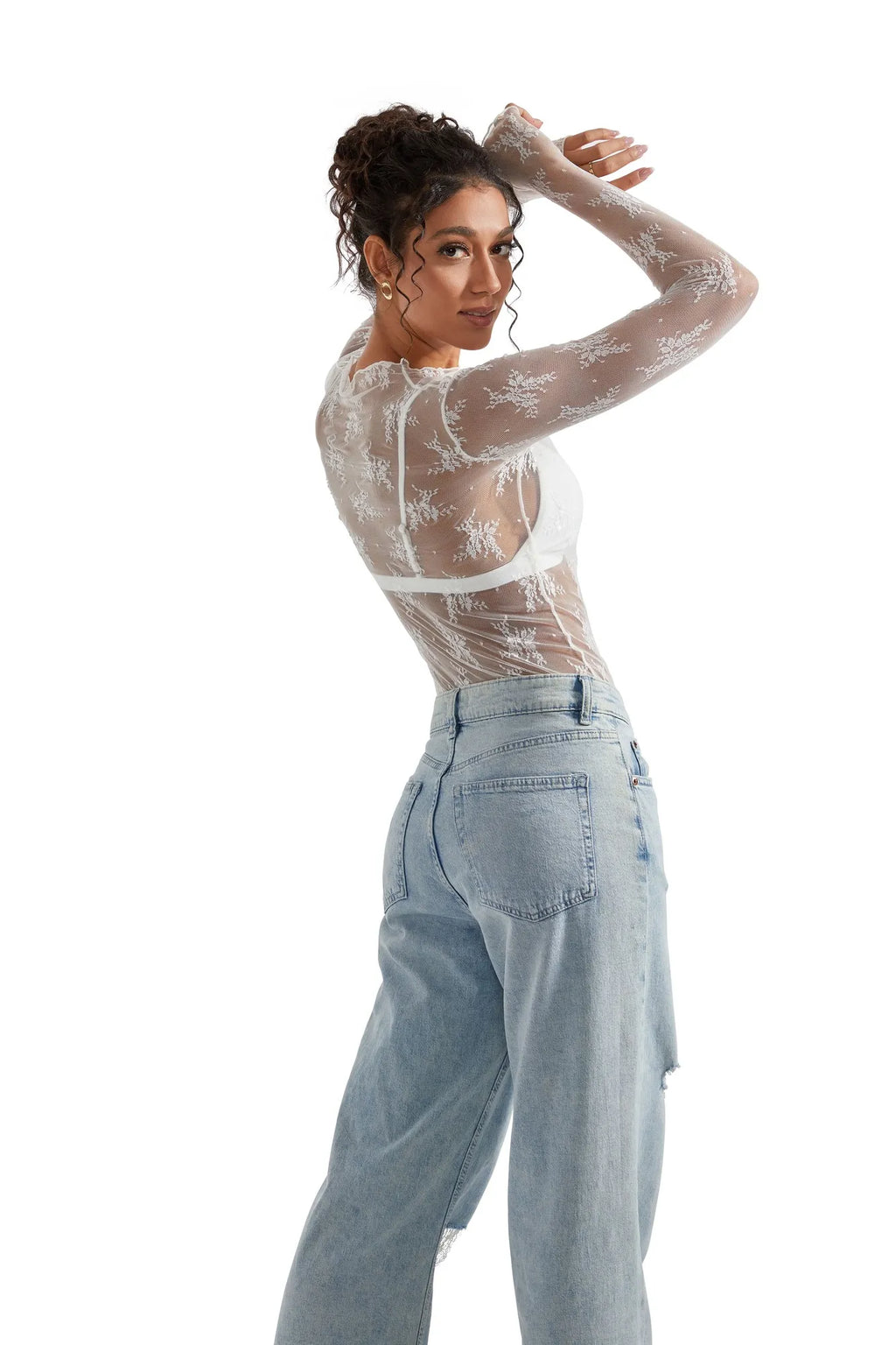 Mesh Lace Cover Shirt - Long Sleeve