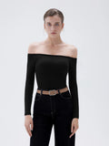 Ribbed Padded Off Shoulder Shirt - Long Sleeve