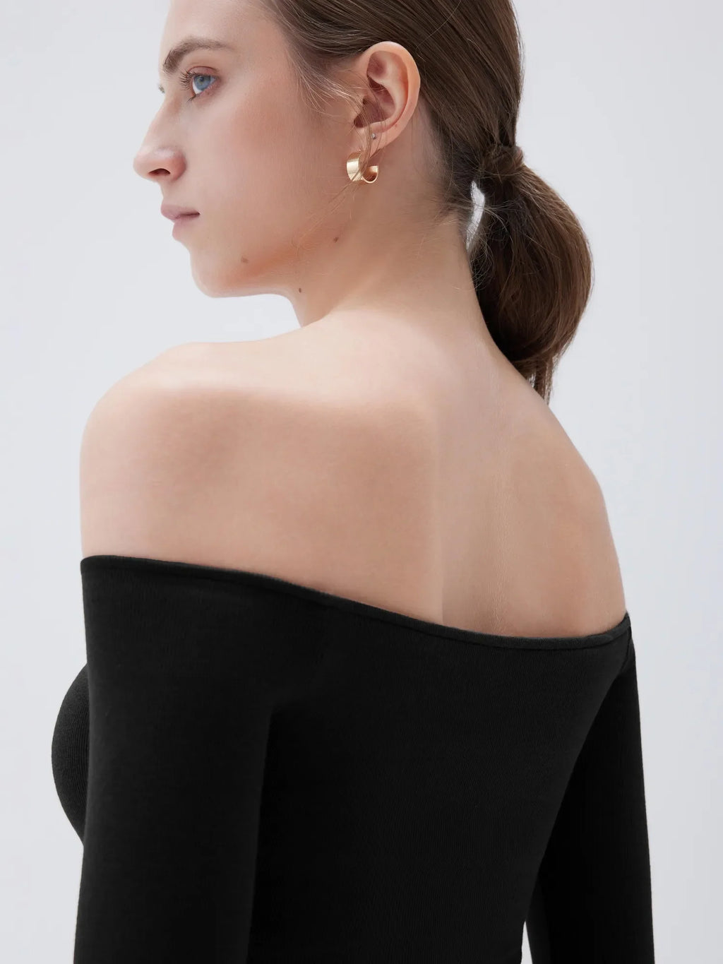 Ribbed Padded Off Shoulder Shirt - Long Sleeve