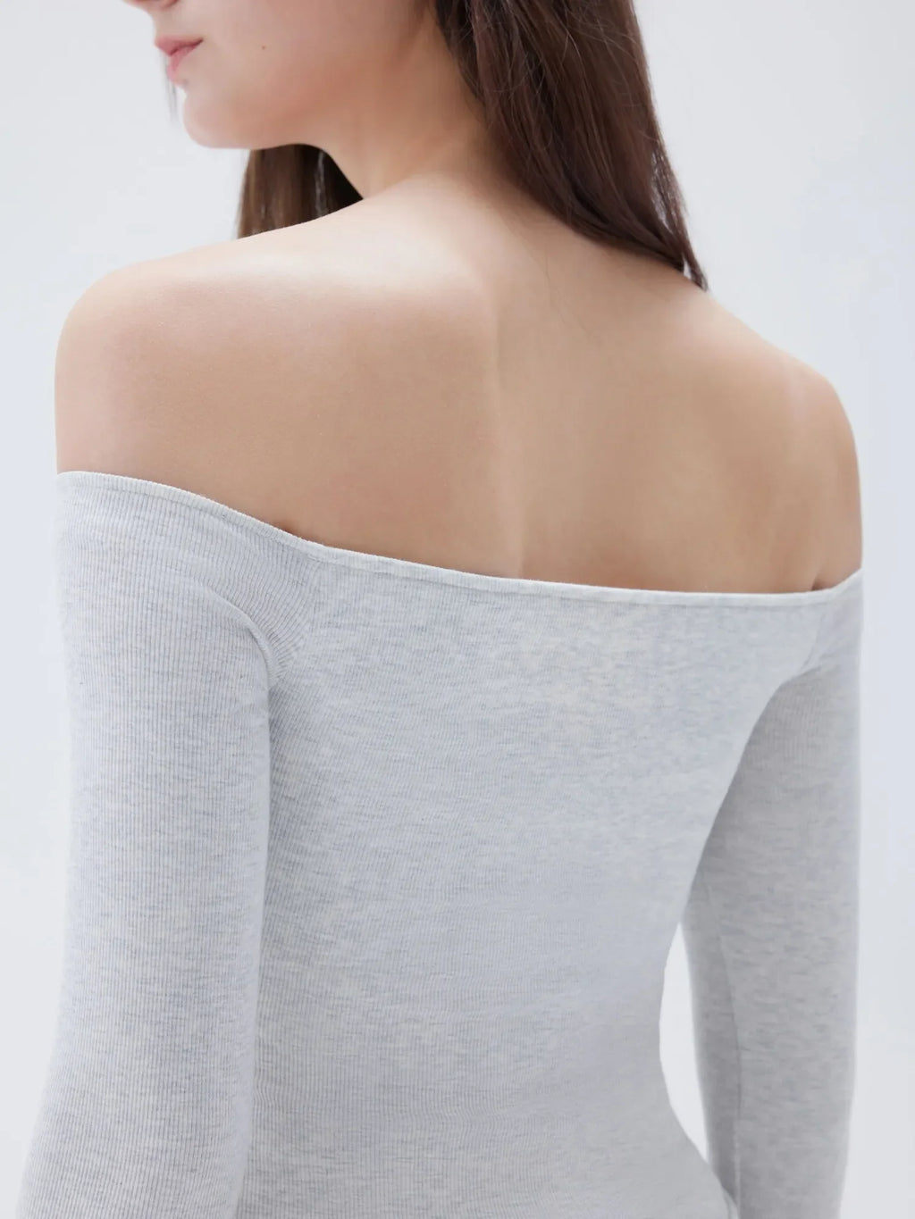 Ribbed Padded Off Shoulder Shirt - Long Sleeve