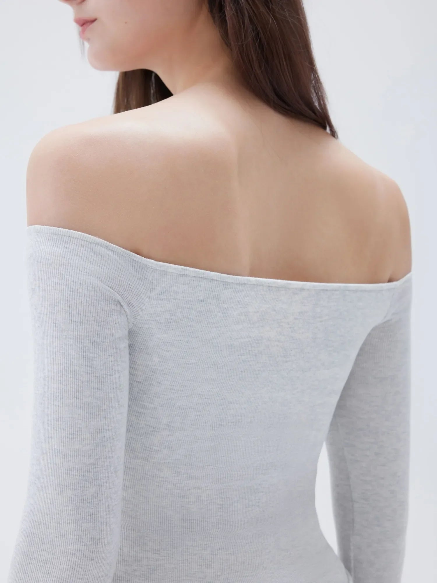 Ribbed Padded Off Shoulder Shirt - Long Sleeve