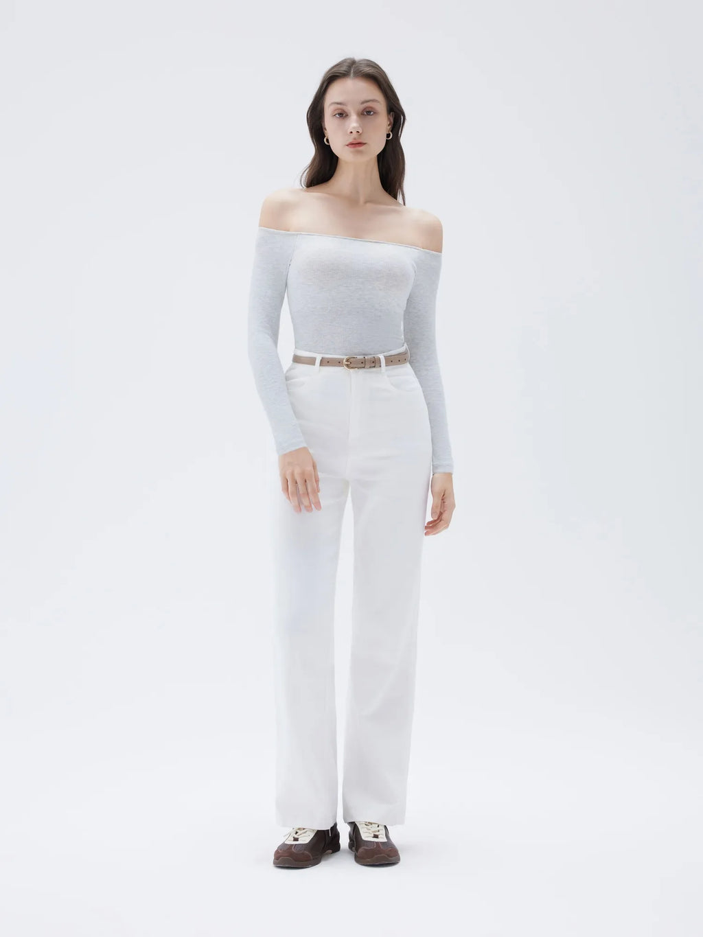 Ribbed Padded Off Shoulder Shirt - Long Sleeve
