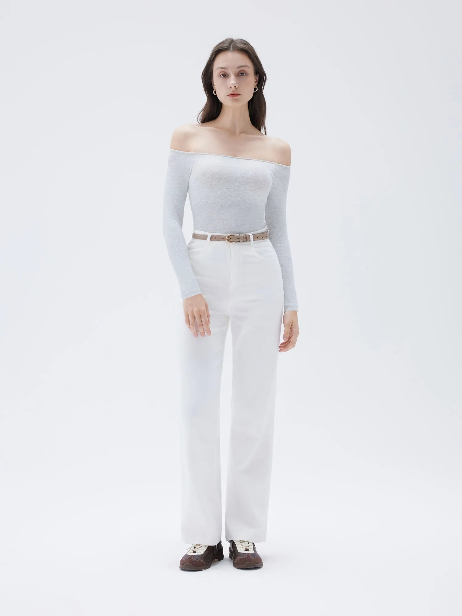 Ribbed Padded Off Shoulder Shirt - Long Sleeve