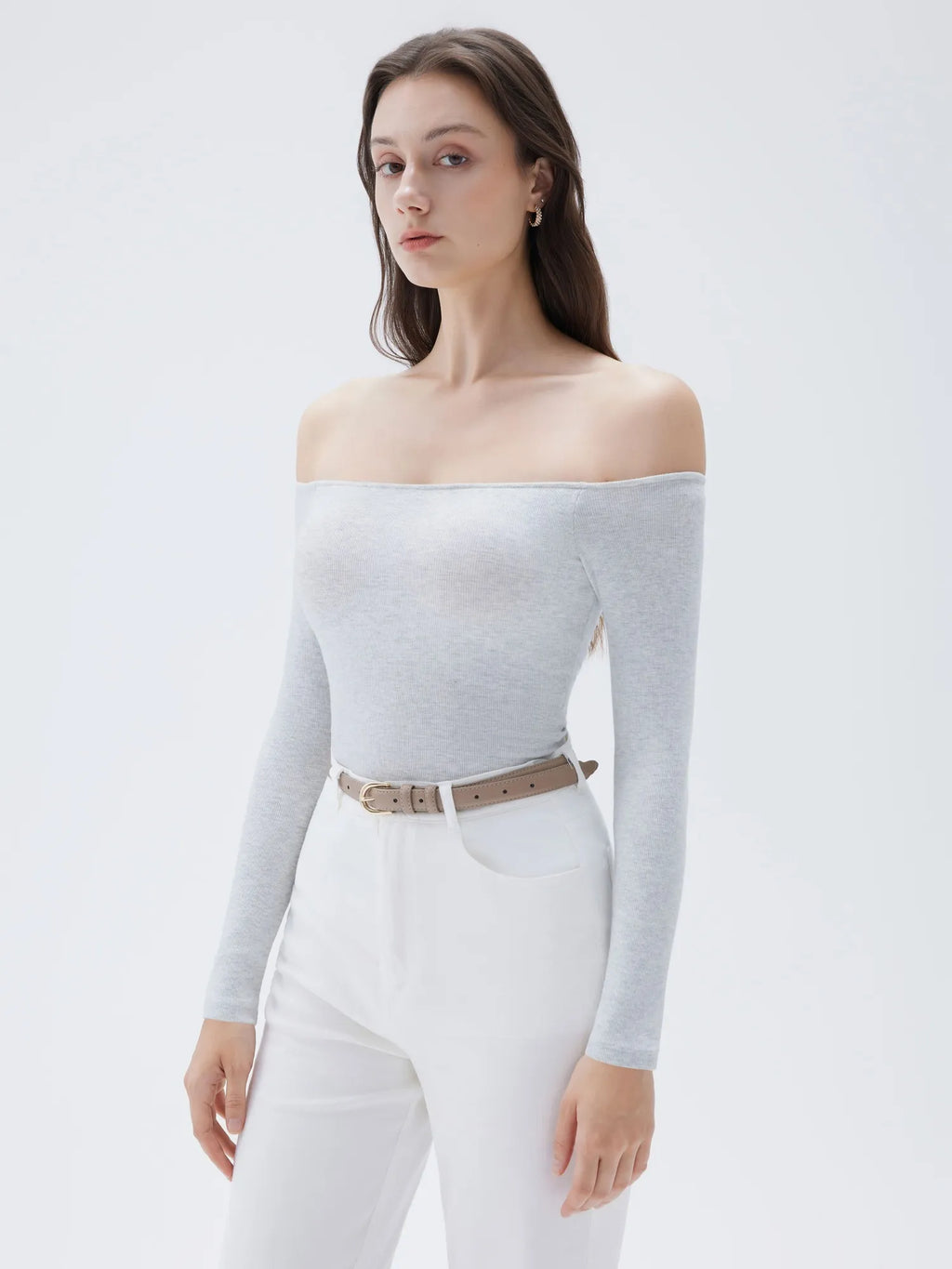 Ribbed Padded Off Shoulder Shirt - Long Sleeve