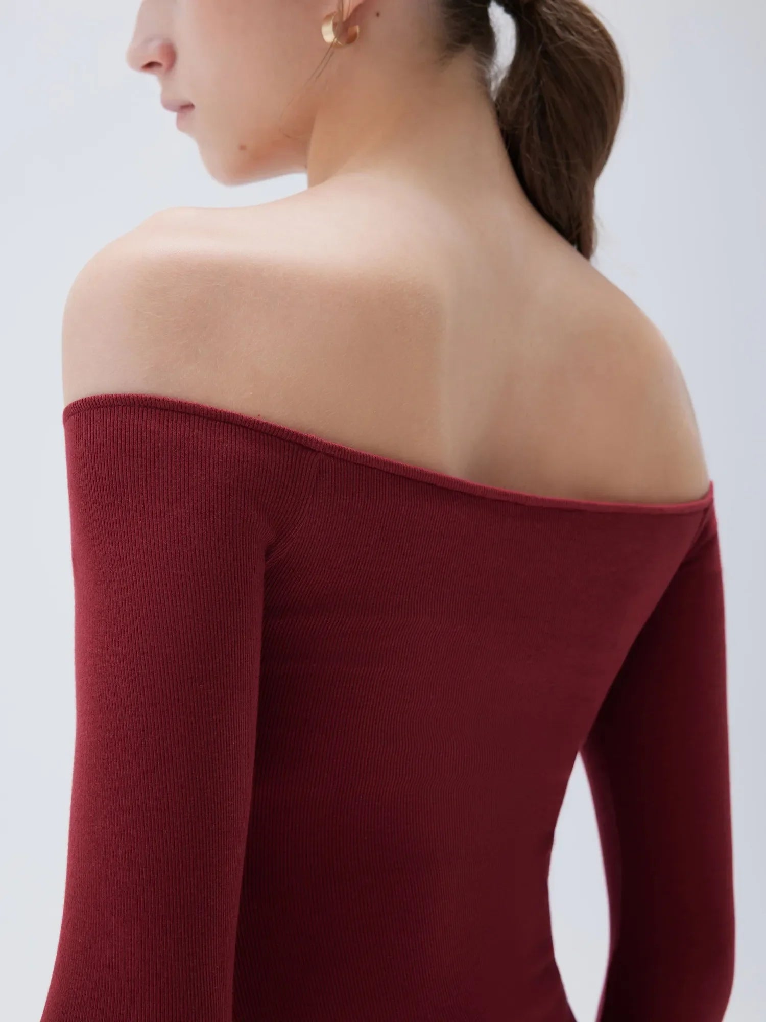 Ribbed Padded Off Shoulder Shirt - Long Sleeve