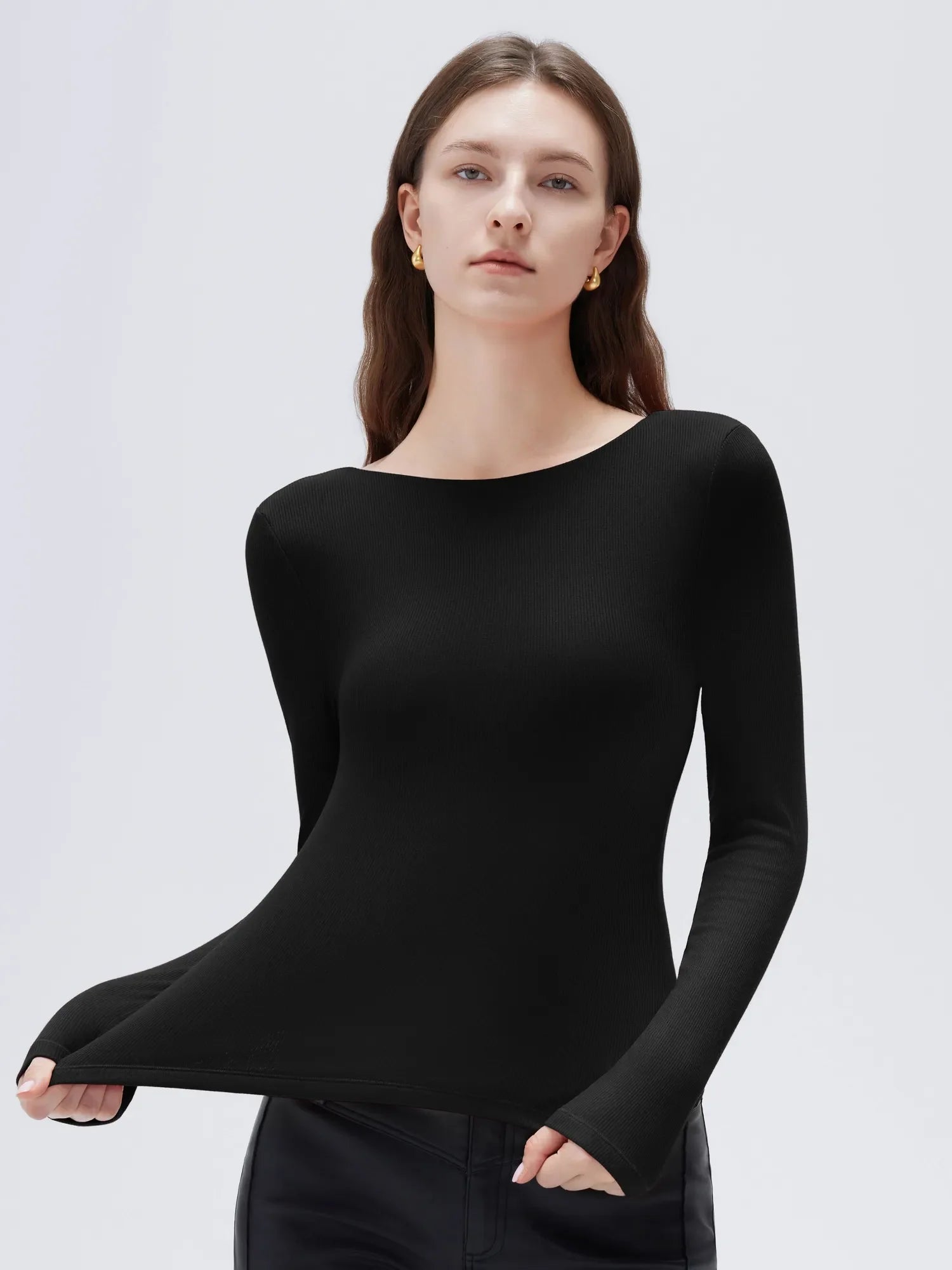 Modal Padded Backless Shirt - Long Sleeve