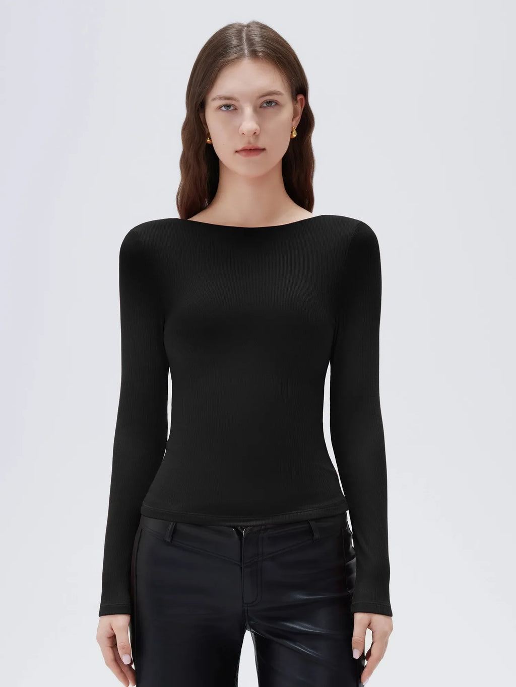 Modal Padded Backless Shirt - Long Sleeve