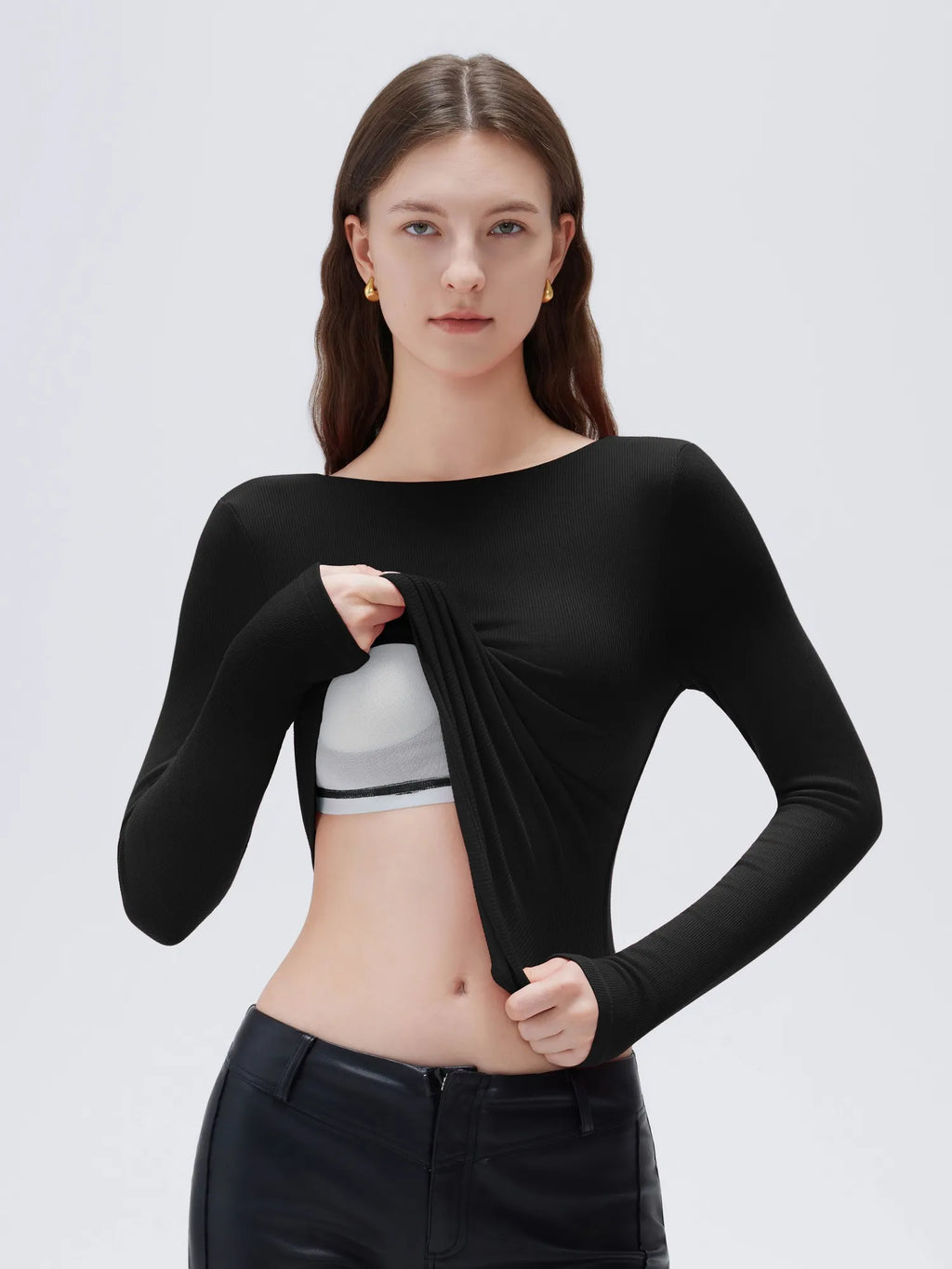 Modal Padded Backless Shirt - Long Sleeve