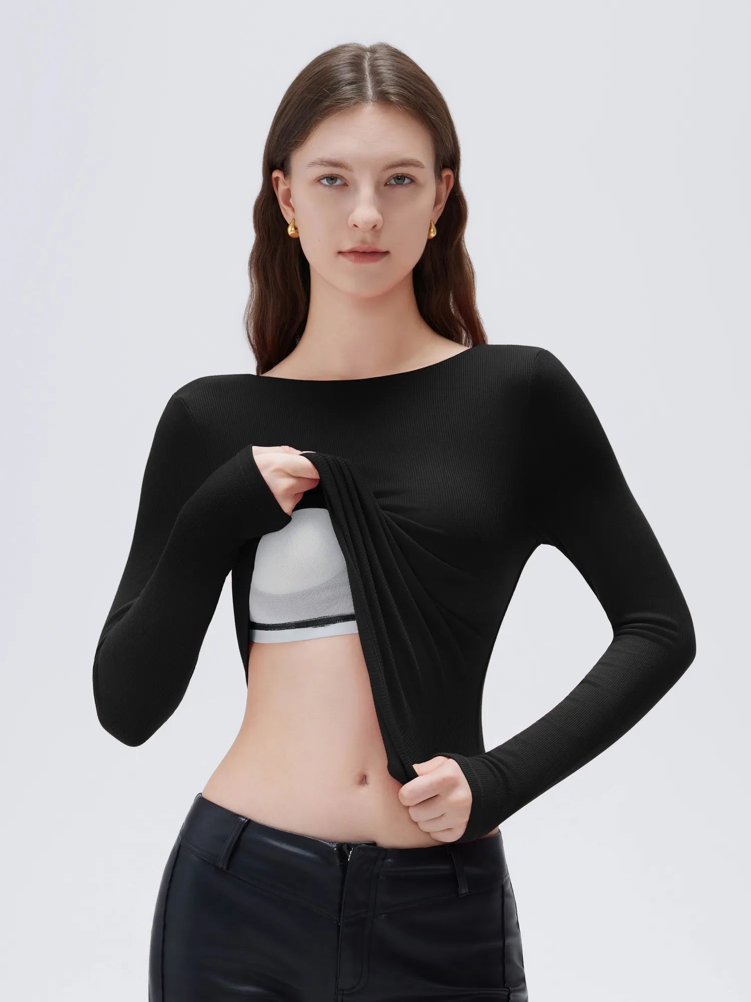 Modal Padded Backless Shirt - Long Sleeve