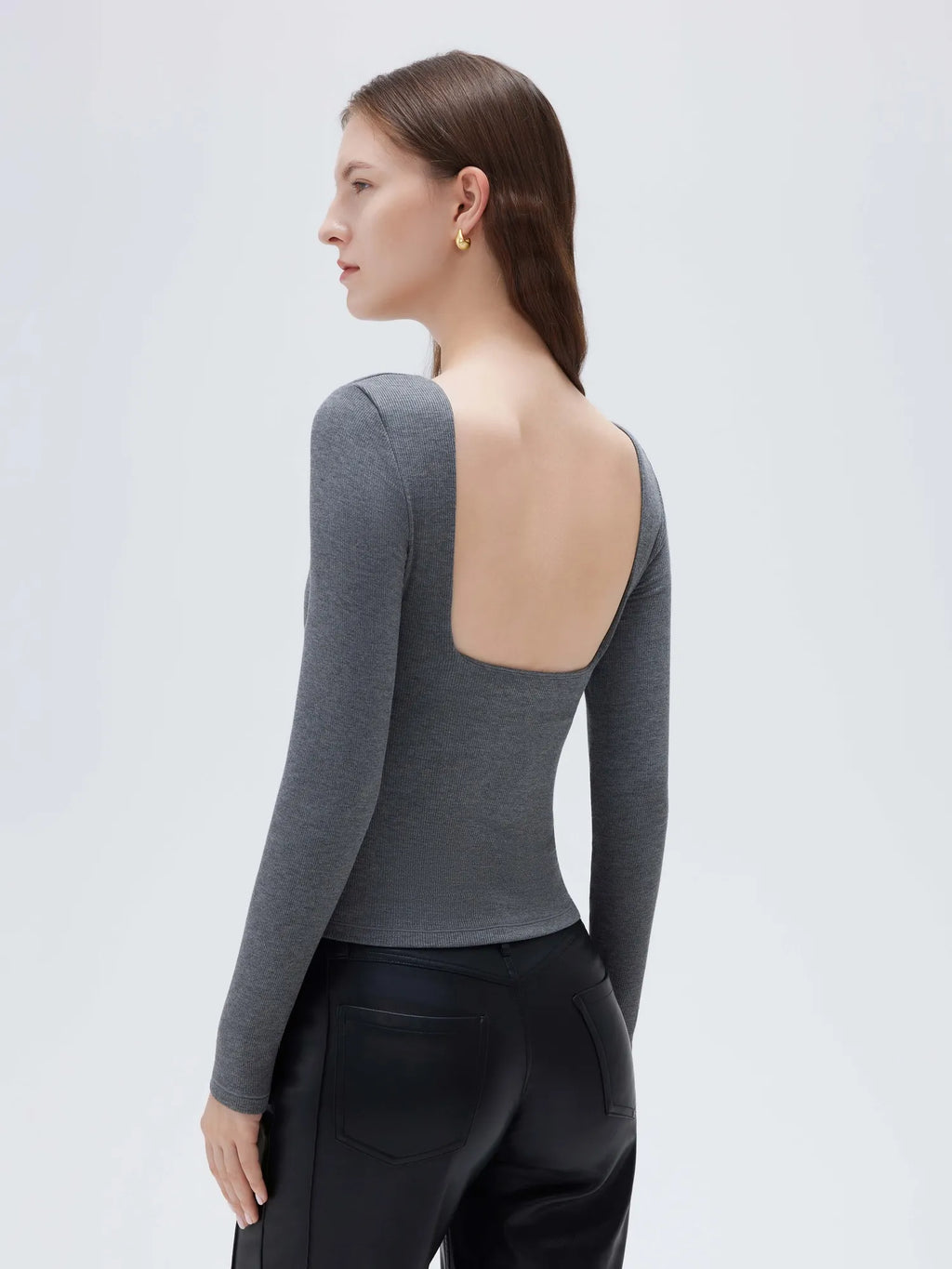 Modal Padded Backless Shirt - Long Sleeve