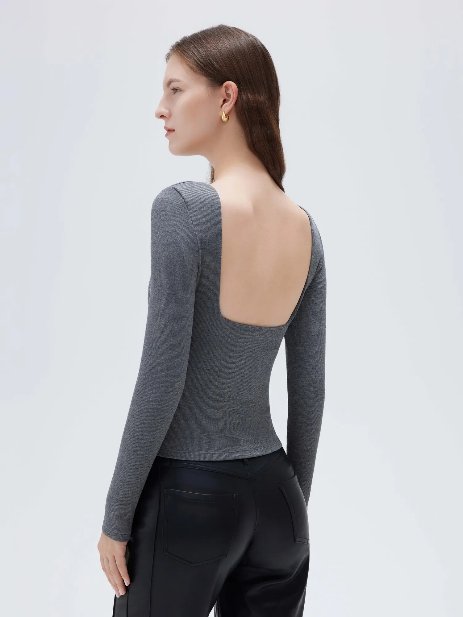 Modal Padded Backless Shirt - Long Sleeve