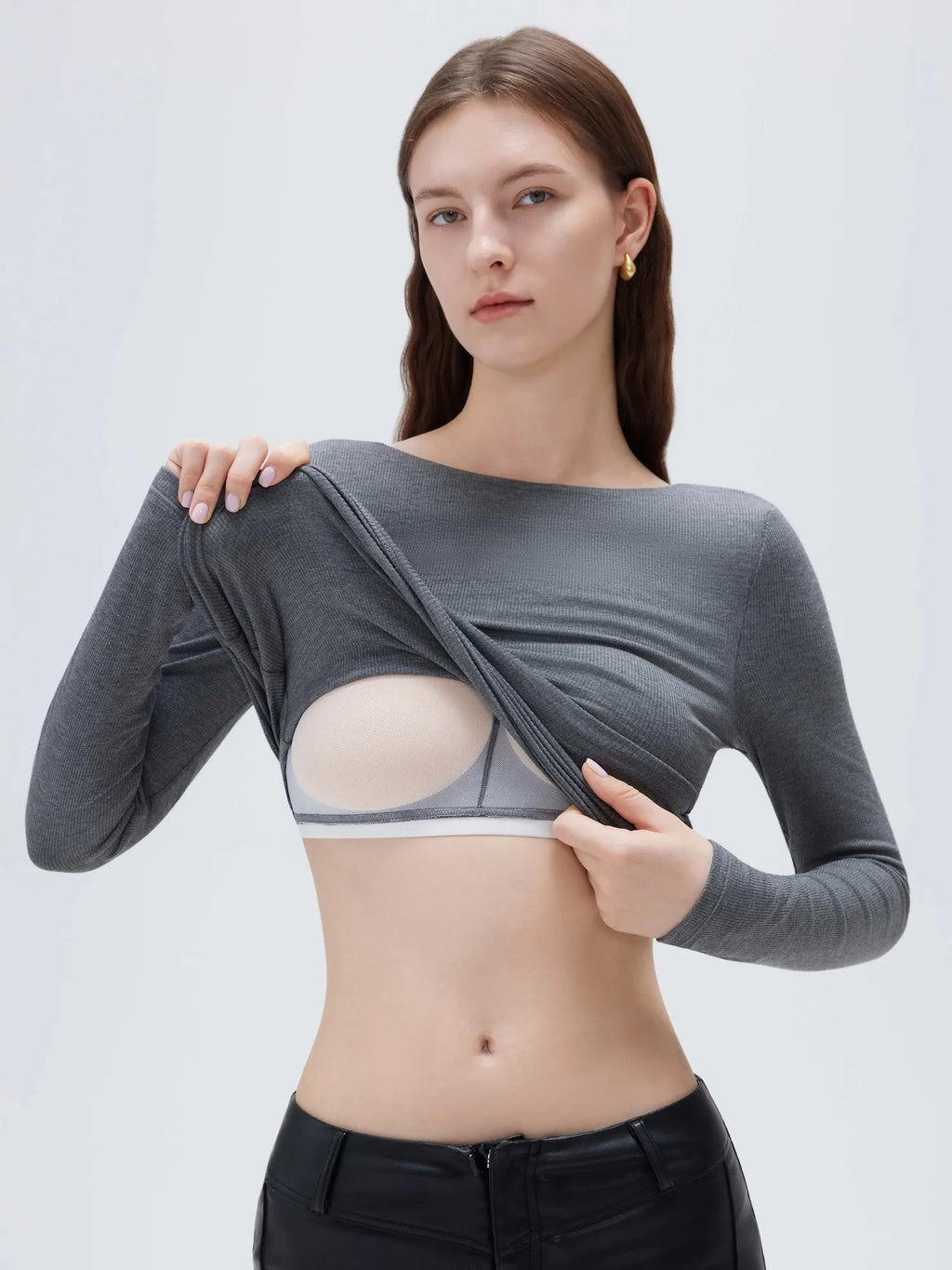 Modal Padded Backless Shirt - Long Sleeve