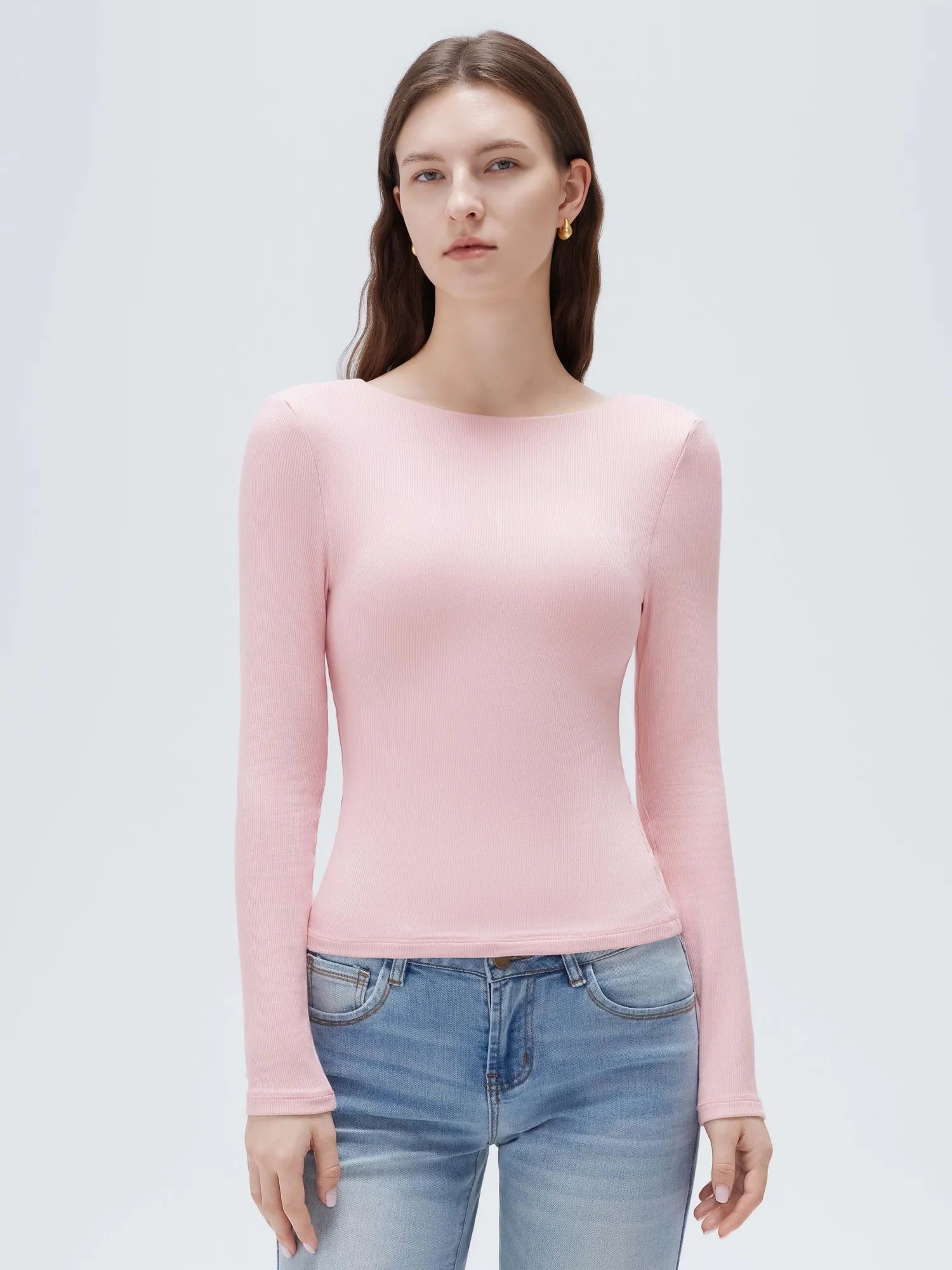 Modal Padded Backless Shirt - Long Sleeve