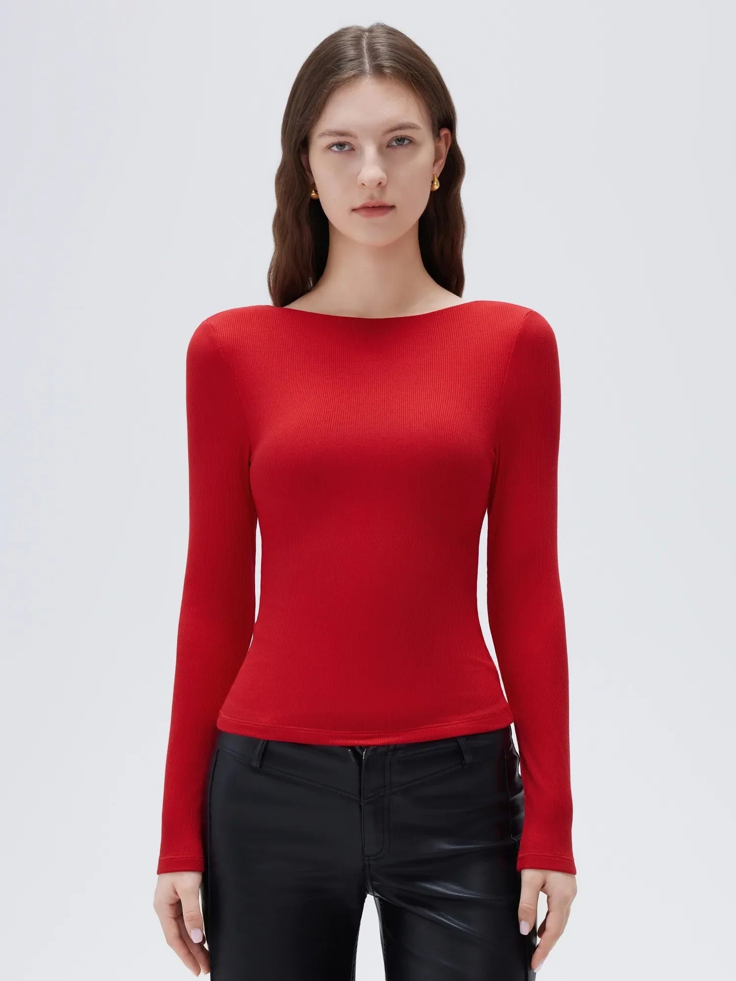 Modal Padded Backless Shirt - Long Sleeve