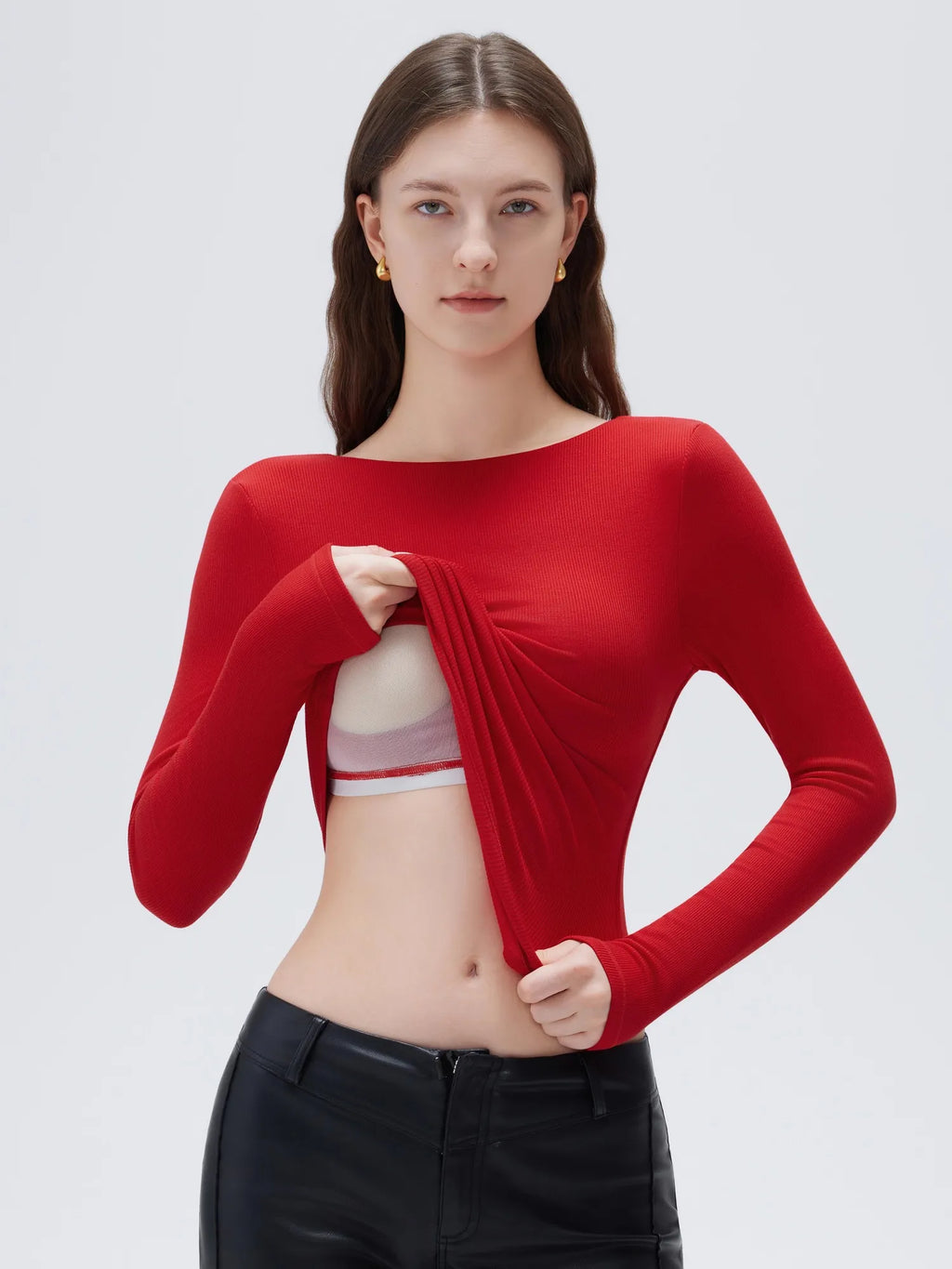 Modal Padded Backless Shirt - Long Sleeve