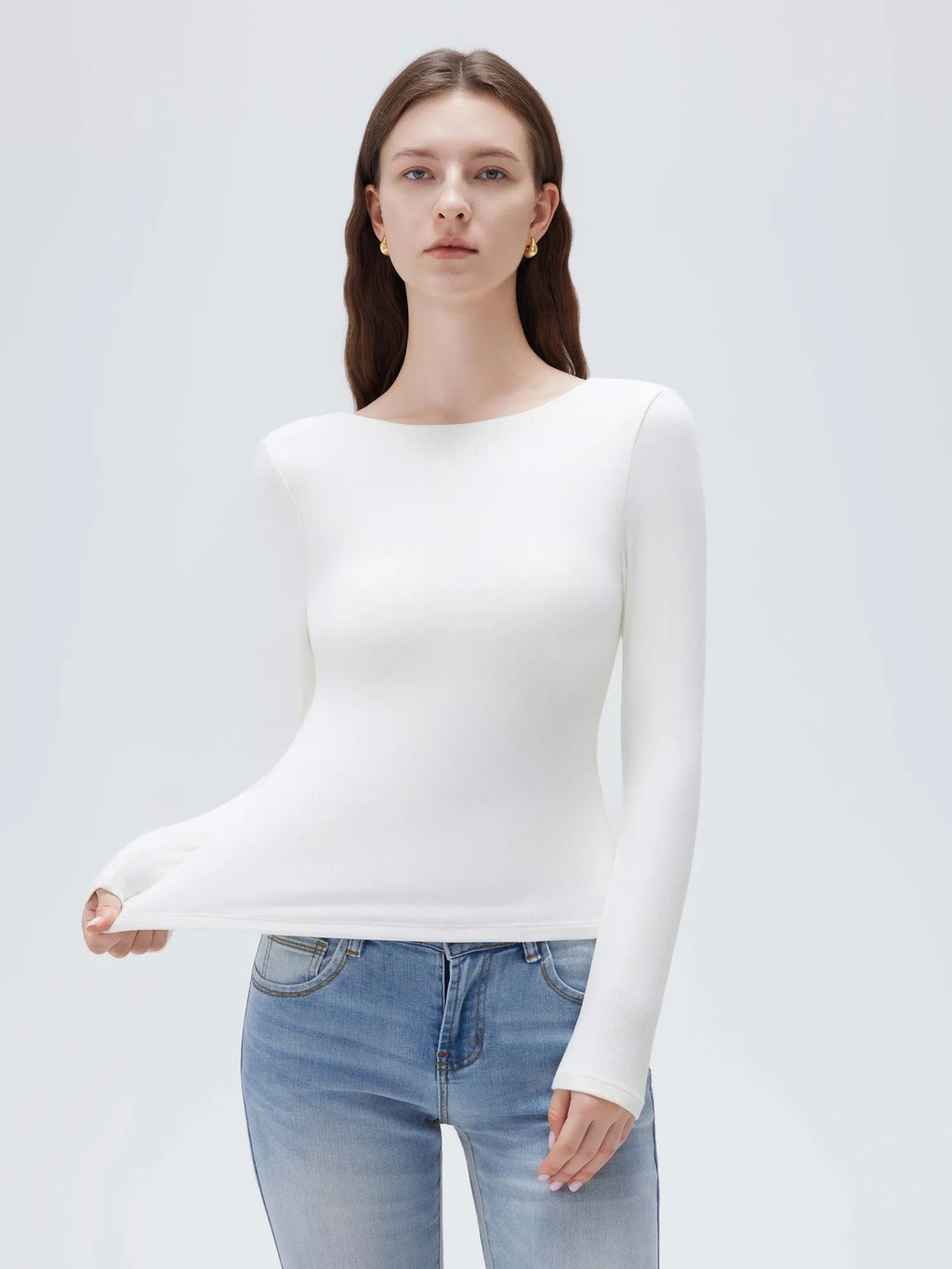 Modal Padded Backless Shirt - Long Sleeve